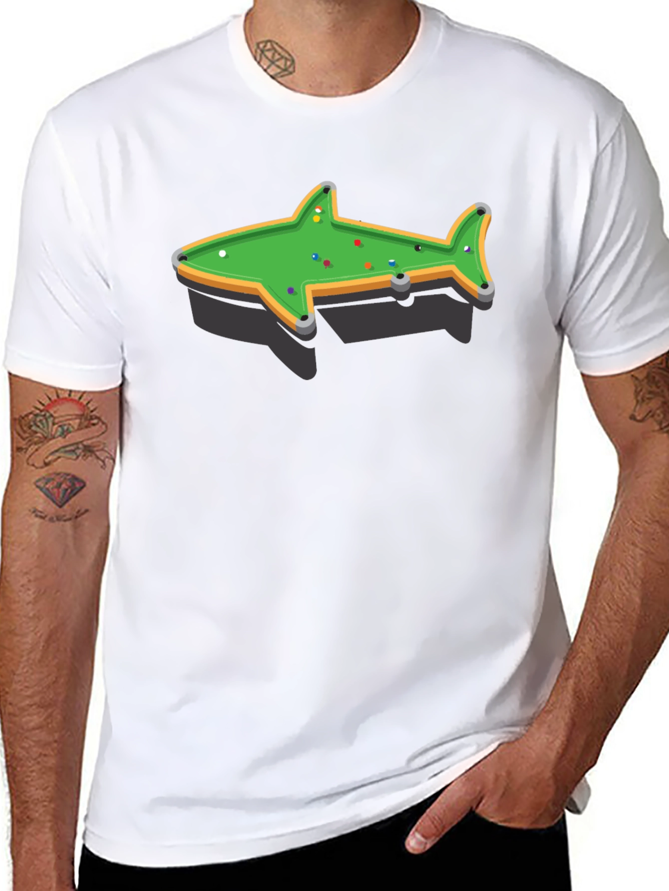 Shark Pool Table Graphic Tee - Unique Billiards Shirt