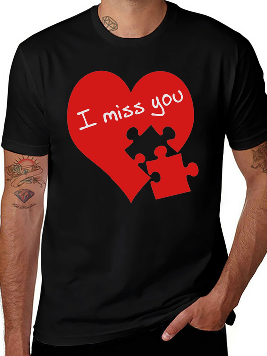 I Miss You Puzzle Heart Graphic T-Shirt