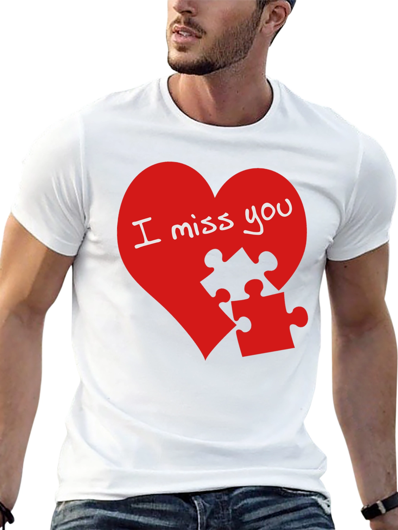 I Miss You Puzzle Heart Graphic T-Shirt
