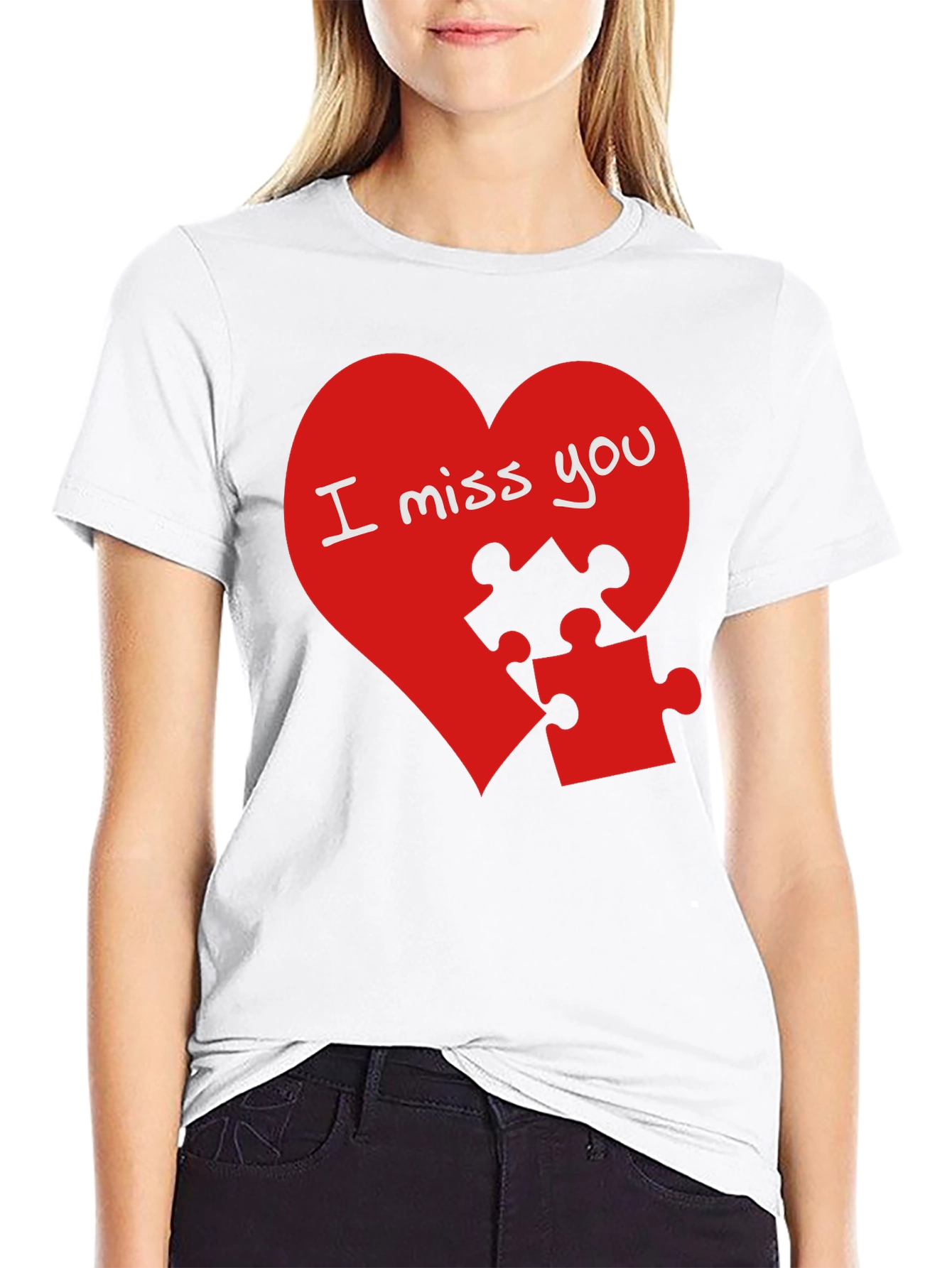 I Miss You Puzzle Heart Graphic T-Shirt