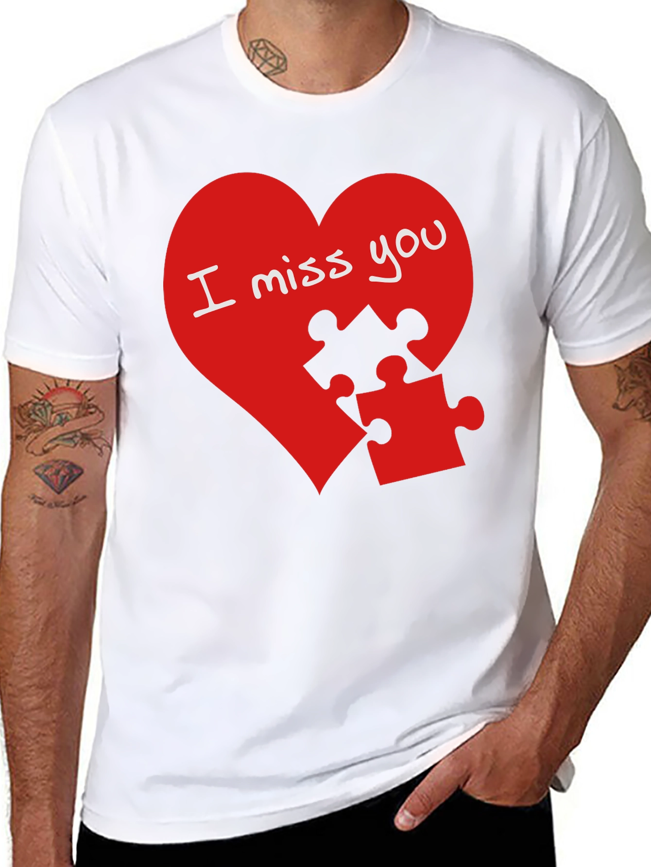 I Miss You Puzzle Heart Graphic T-Shirt