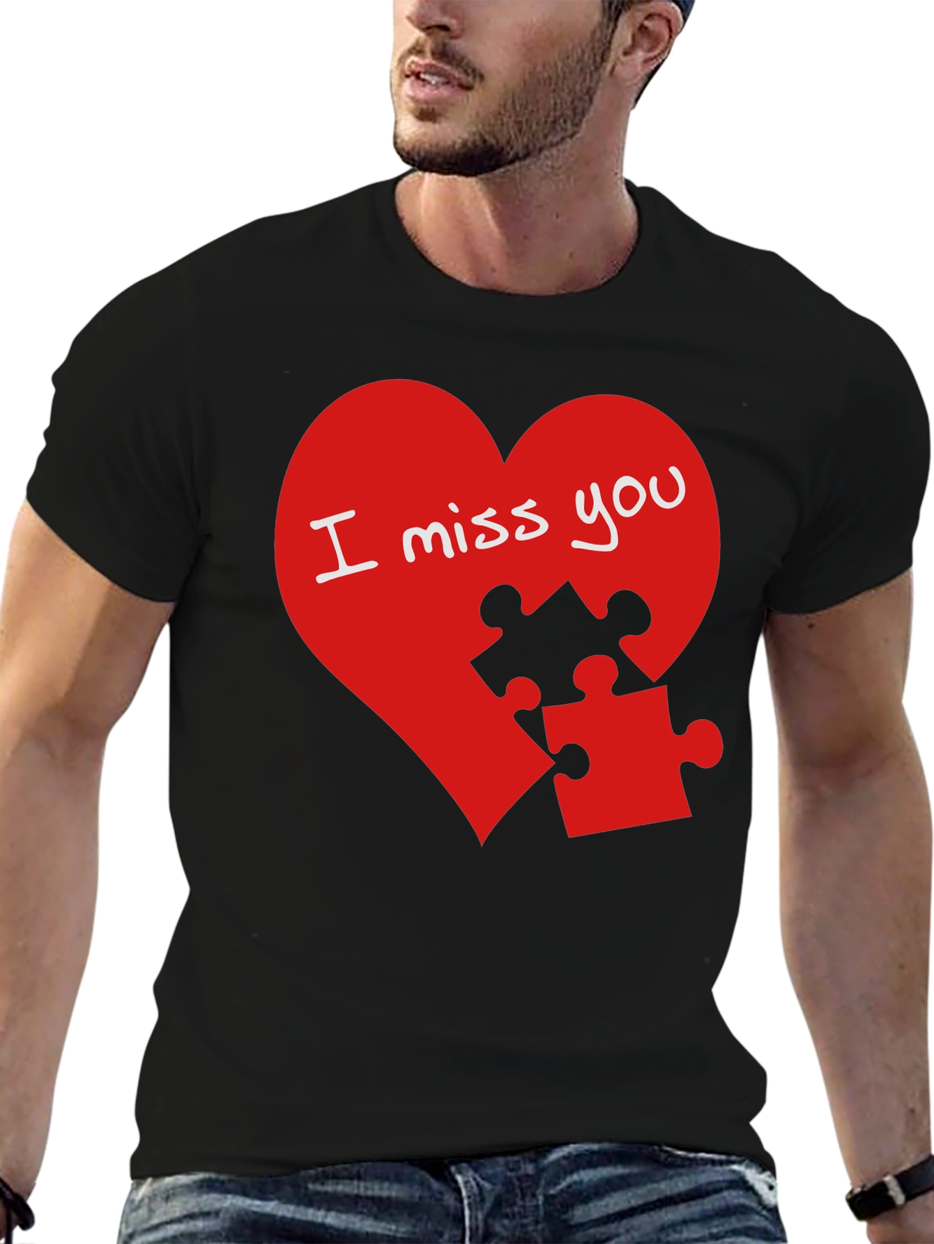 I Miss You Puzzle Heart Graphic T-Shirt