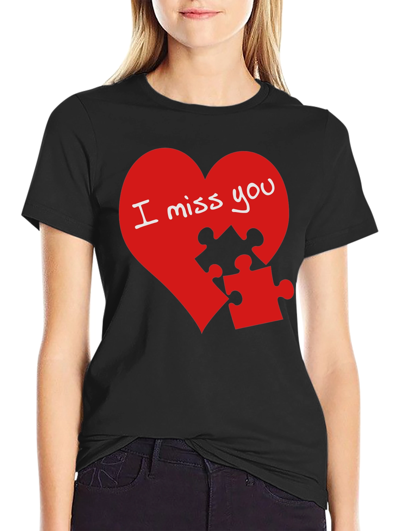 I Miss You Puzzle Heart Graphic T-Shirt