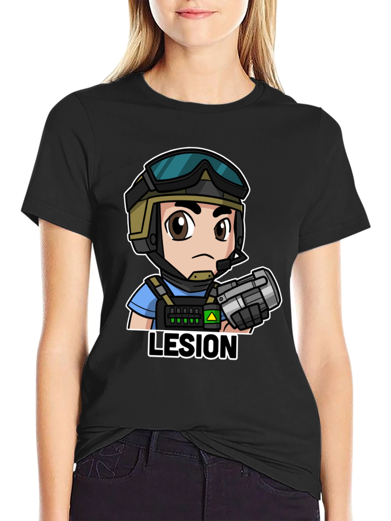 Lesion Cartoon Graphic Tee - Black Cotton T-Shirt