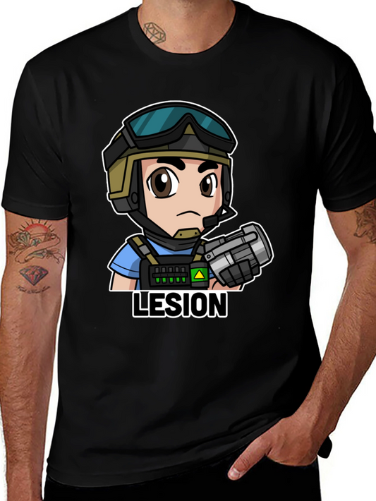 Lesion Cartoon Graphic Tee - Black Cotton T-Shirt