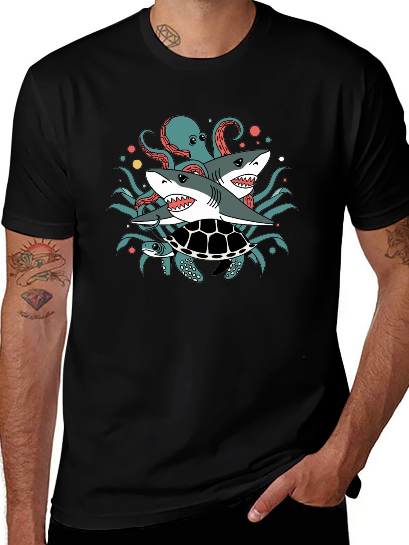 Sea Creatures T-Shirt: Sharks Octopus Turtle