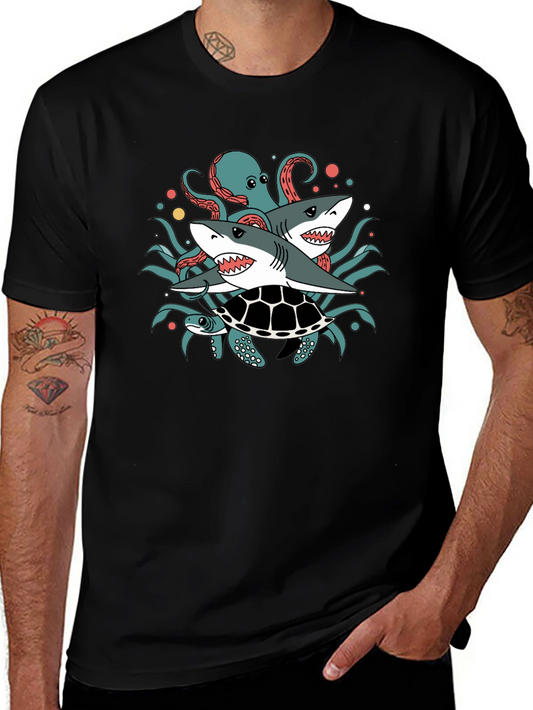 Sea Creatures T-Shirt: Sharks Octopus Turtle
