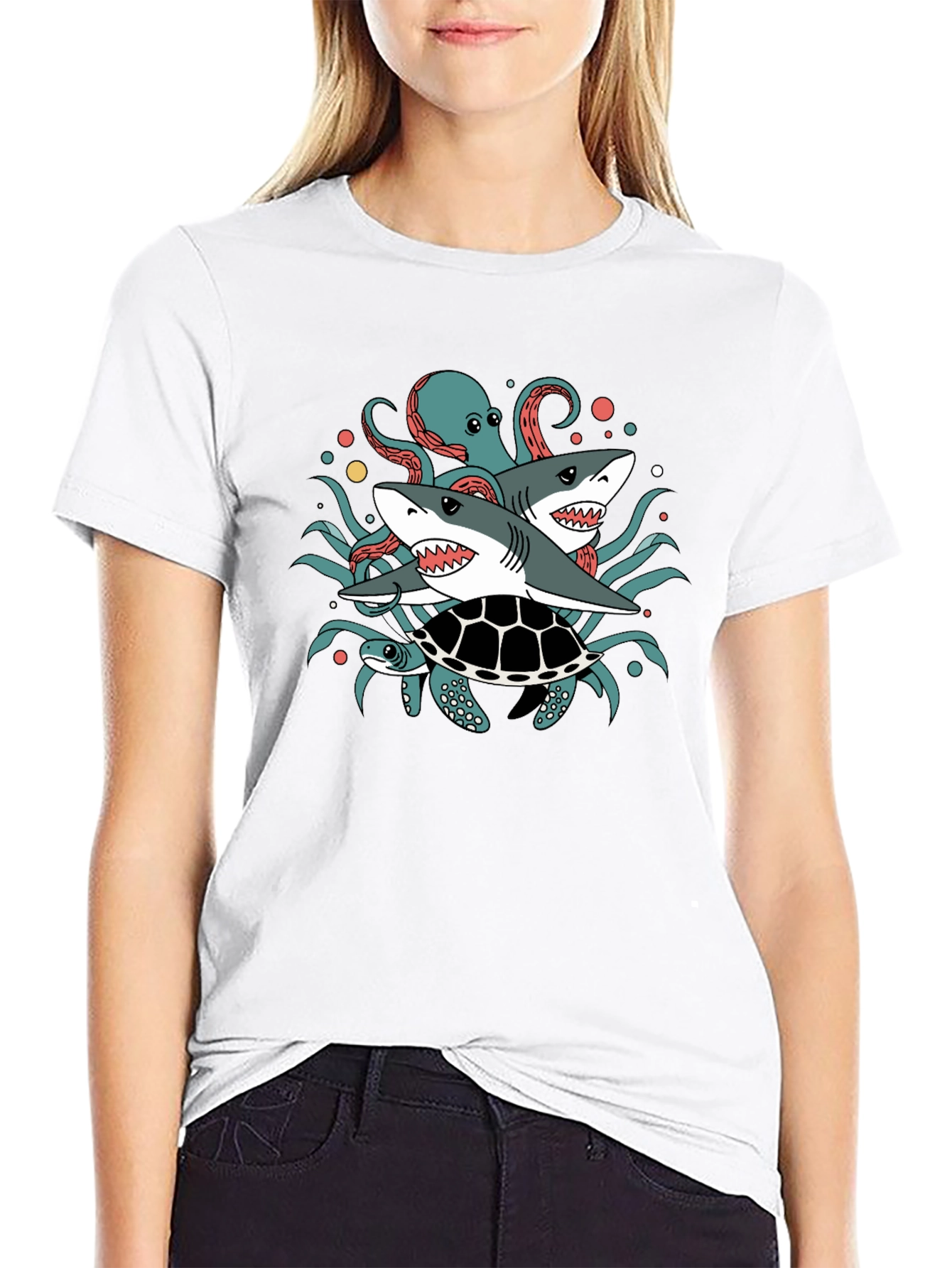 Sea Creatures T-Shirt: Sharks Octopus Turtle