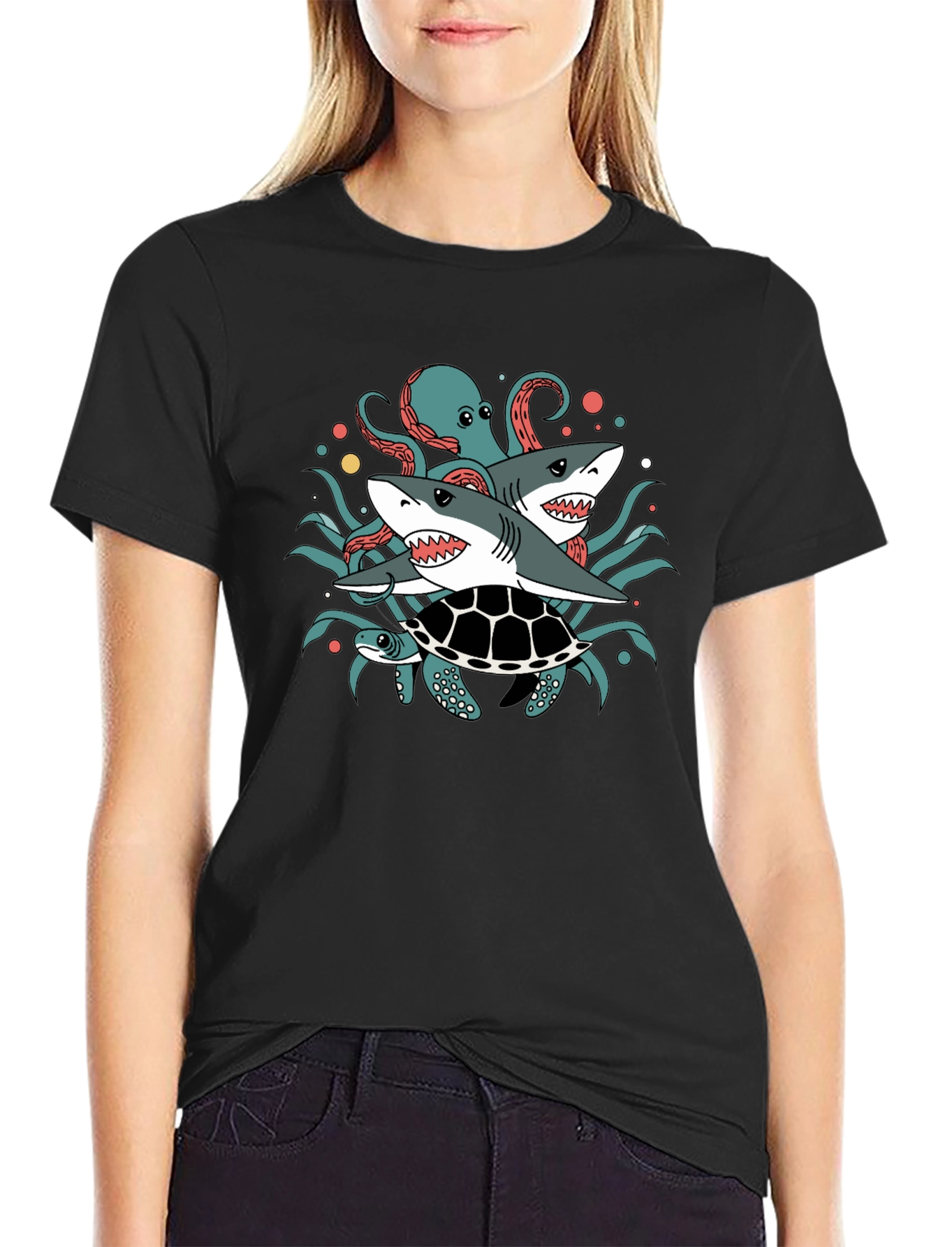 Sea Creatures T-Shirt: Sharks Octopus Turtle