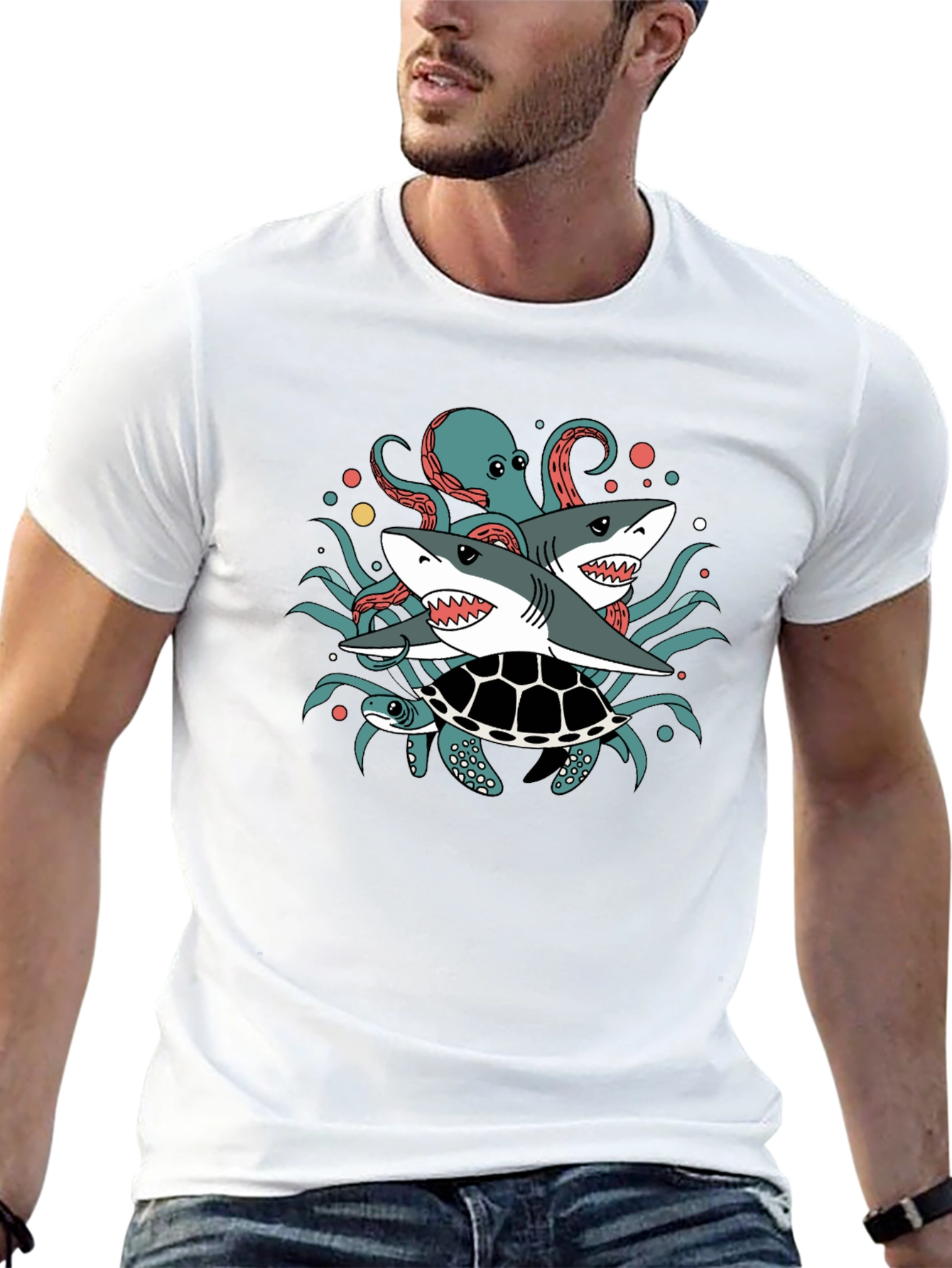 Sea Creatures T-Shirt: Sharks Octopus Turtle