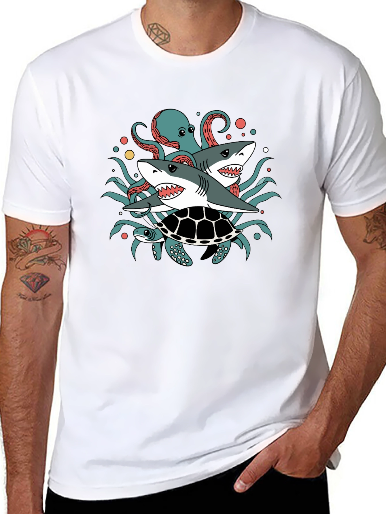 Sea Creatures T-Shirt: Sharks Octopus Turtle