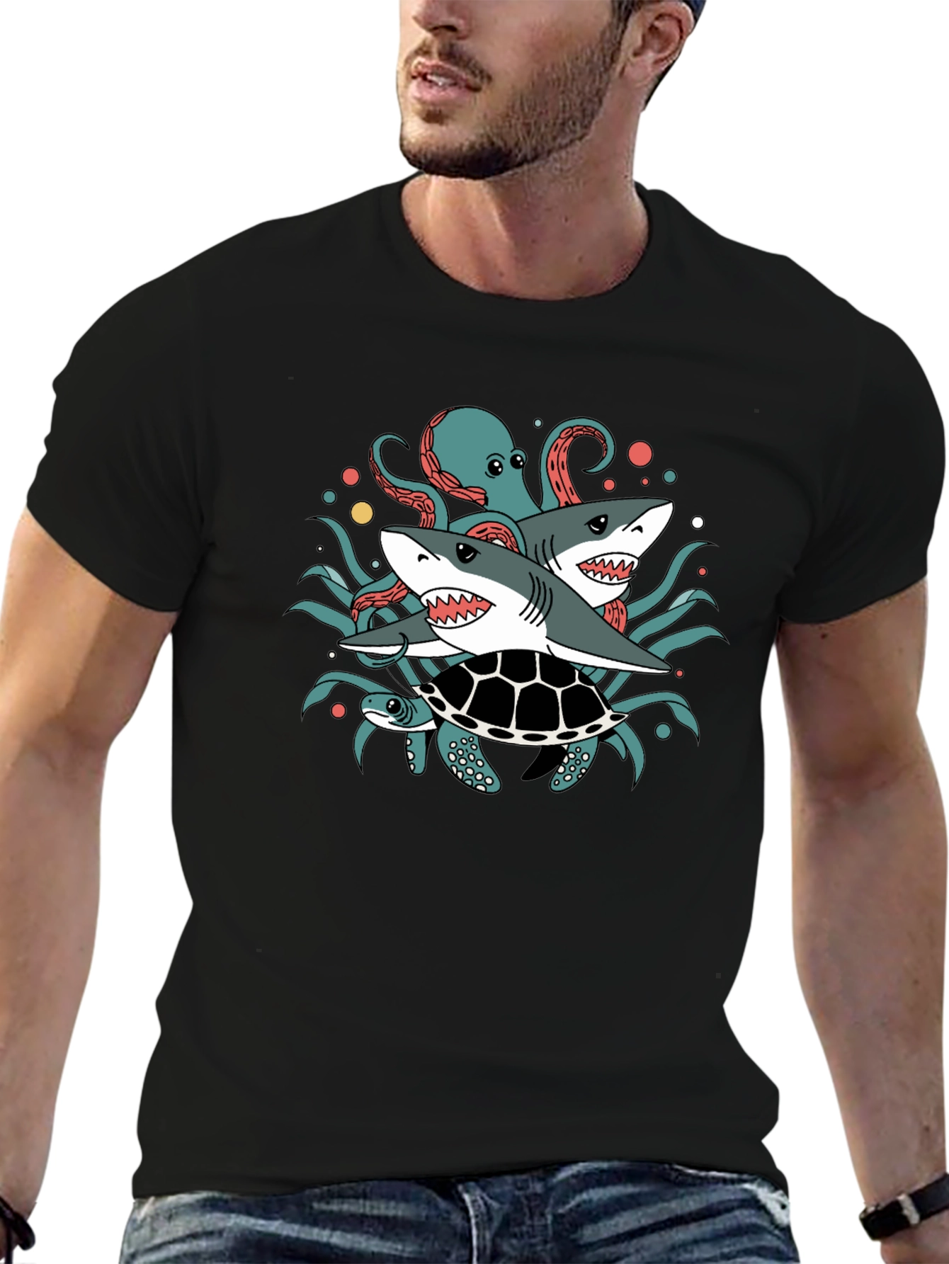 Sea Creatures T-Shirt: Sharks Octopus Turtle