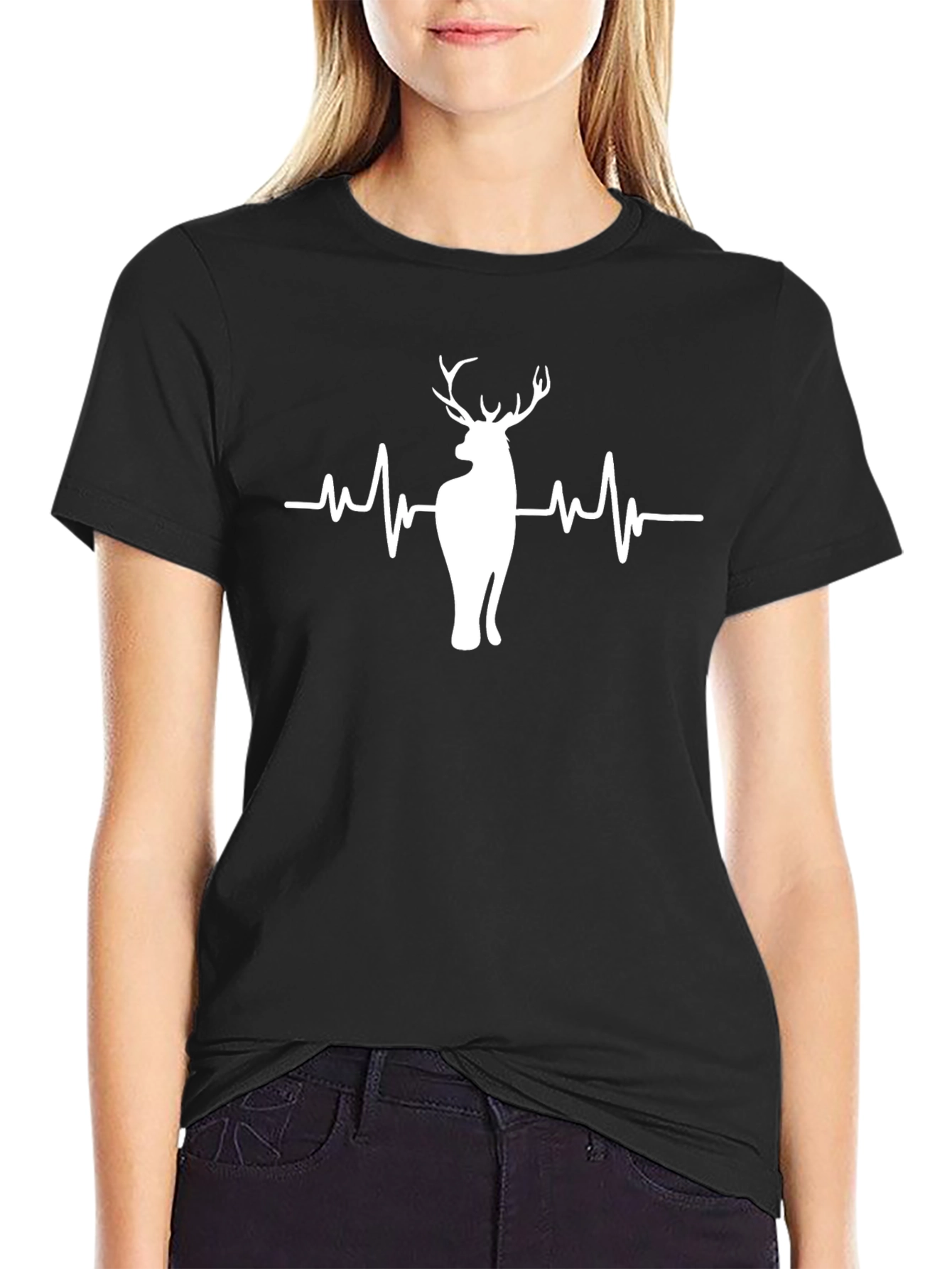 Deer Heartbeat Graphic Tee - Mens Black T-Shirt