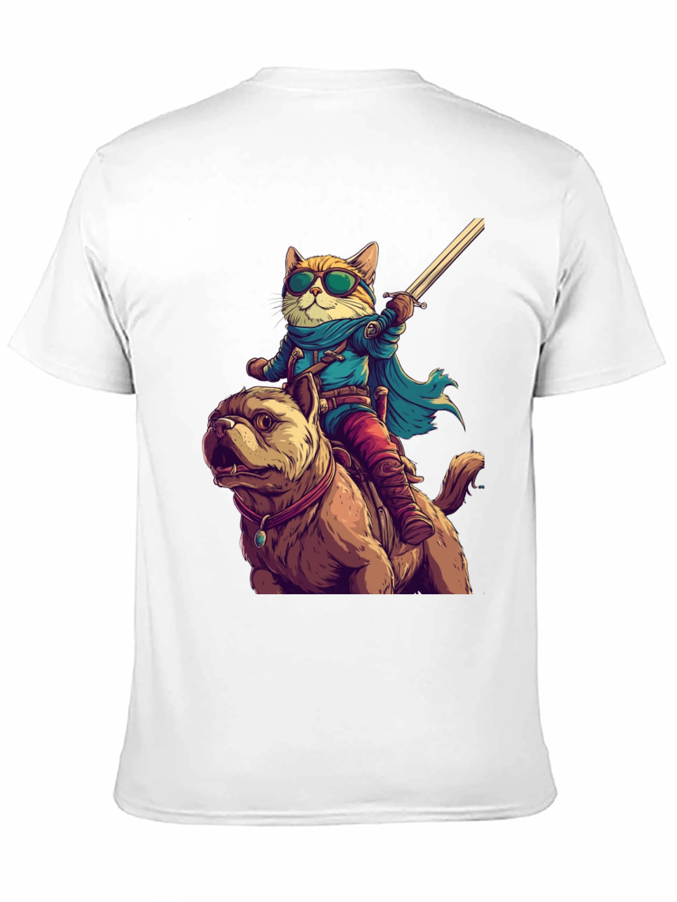 Cat Riding Dog T-Shirt - Novelty Cartoon Tee