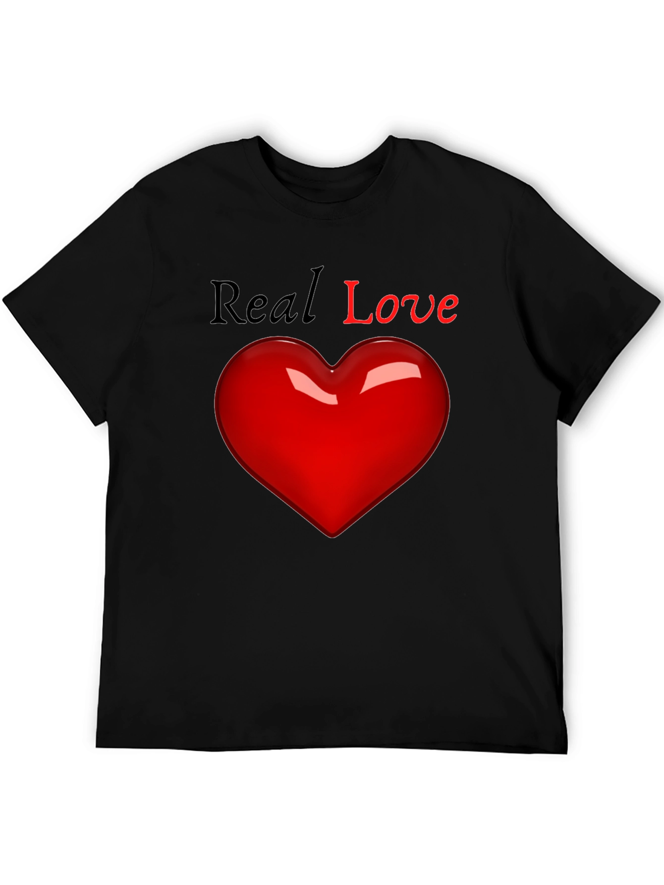 Real Love Black T-Shirt with Heart Graphic