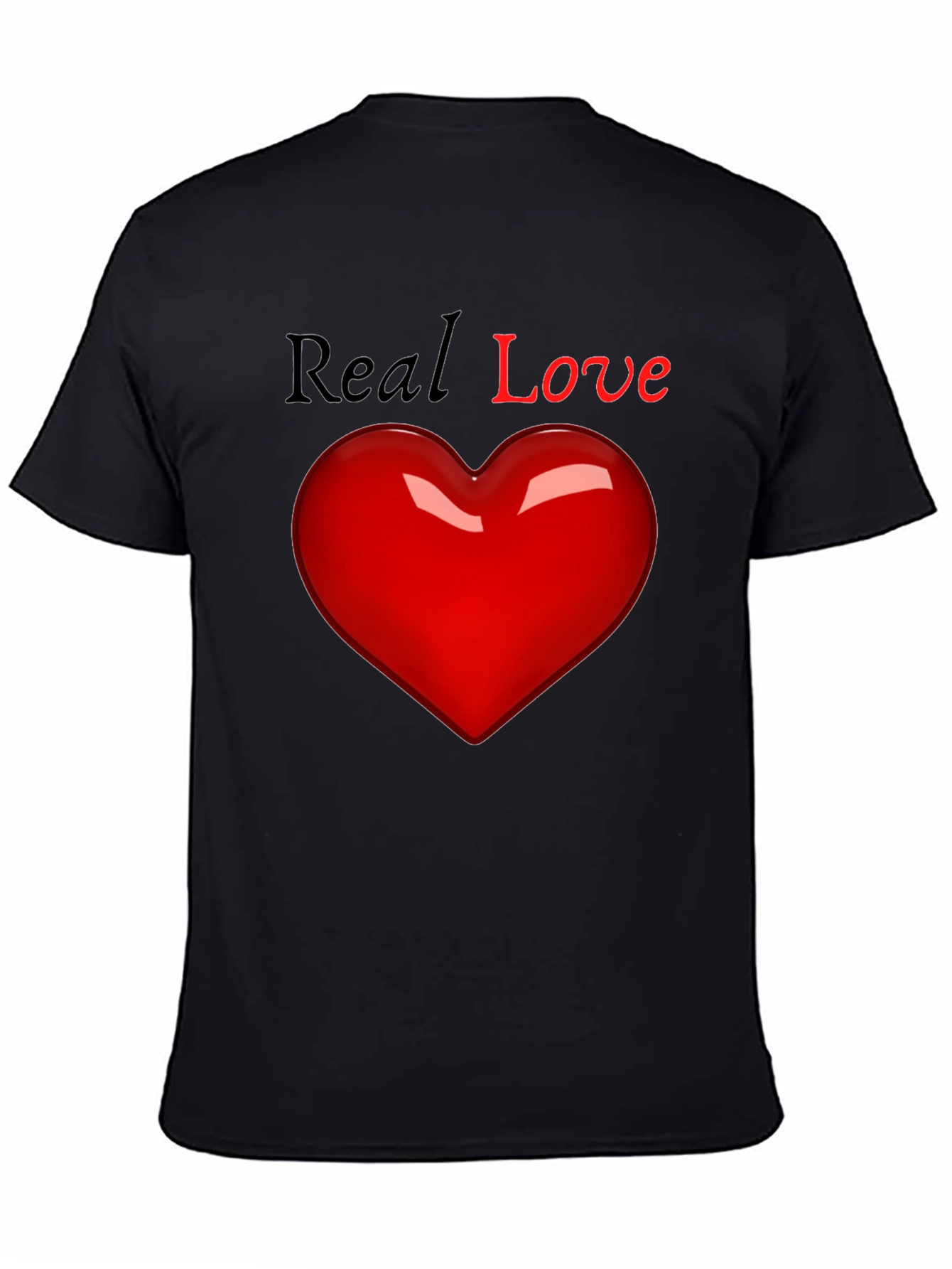 Real Love Black T-Shirt with Heart Graphic