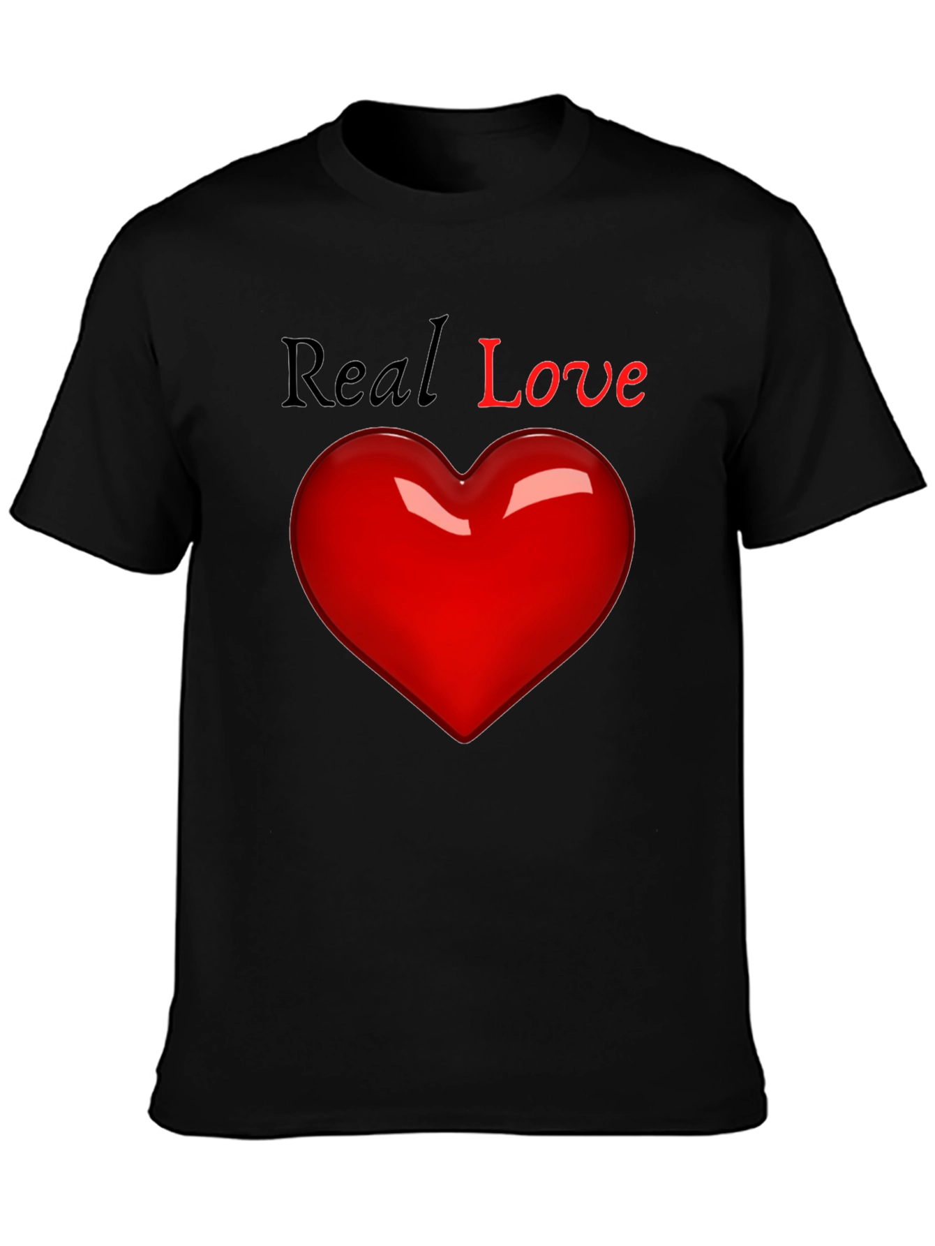 Real Love Black T-Shirt with Heart Graphic