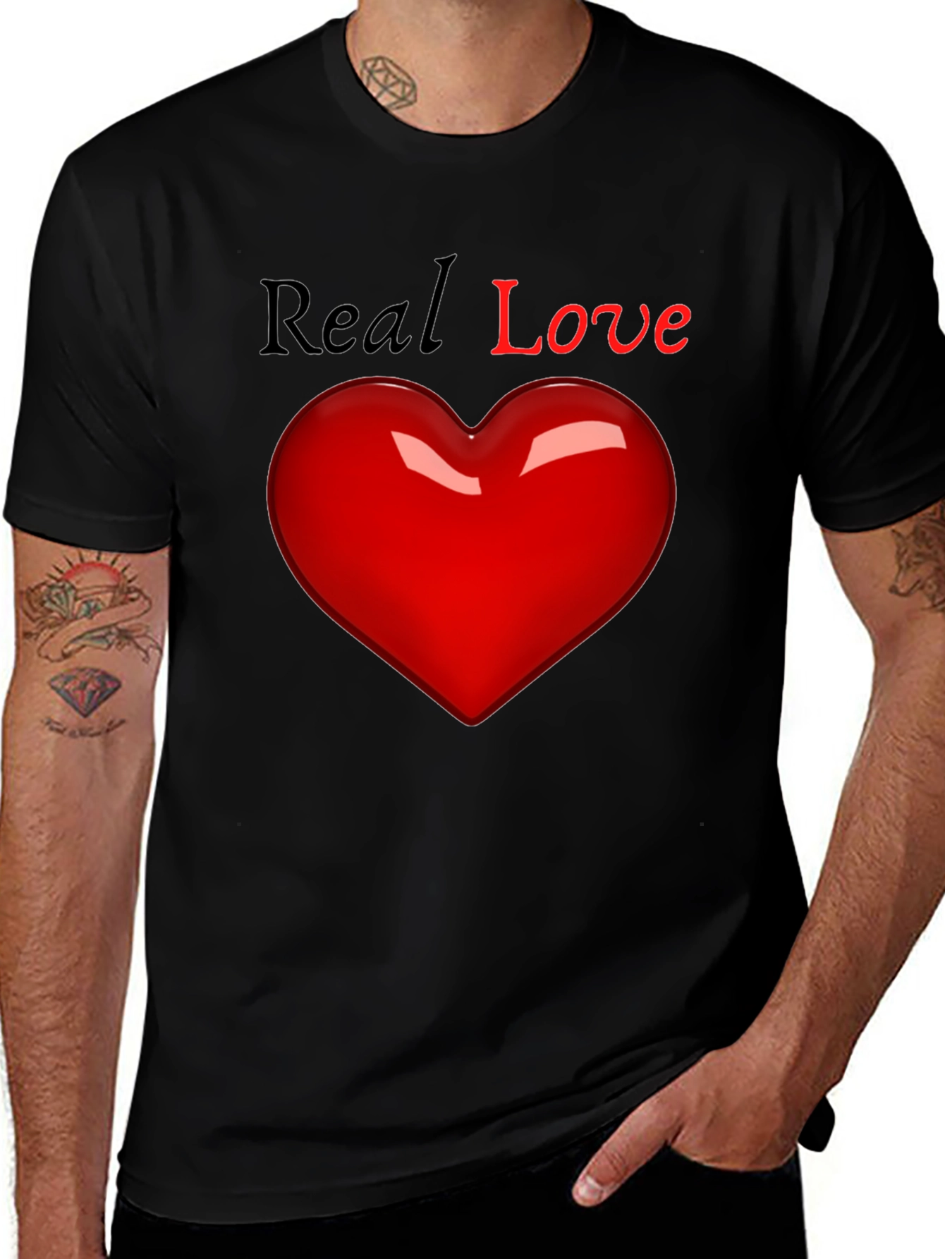 Real Love Black T-Shirt with Heart Graphic