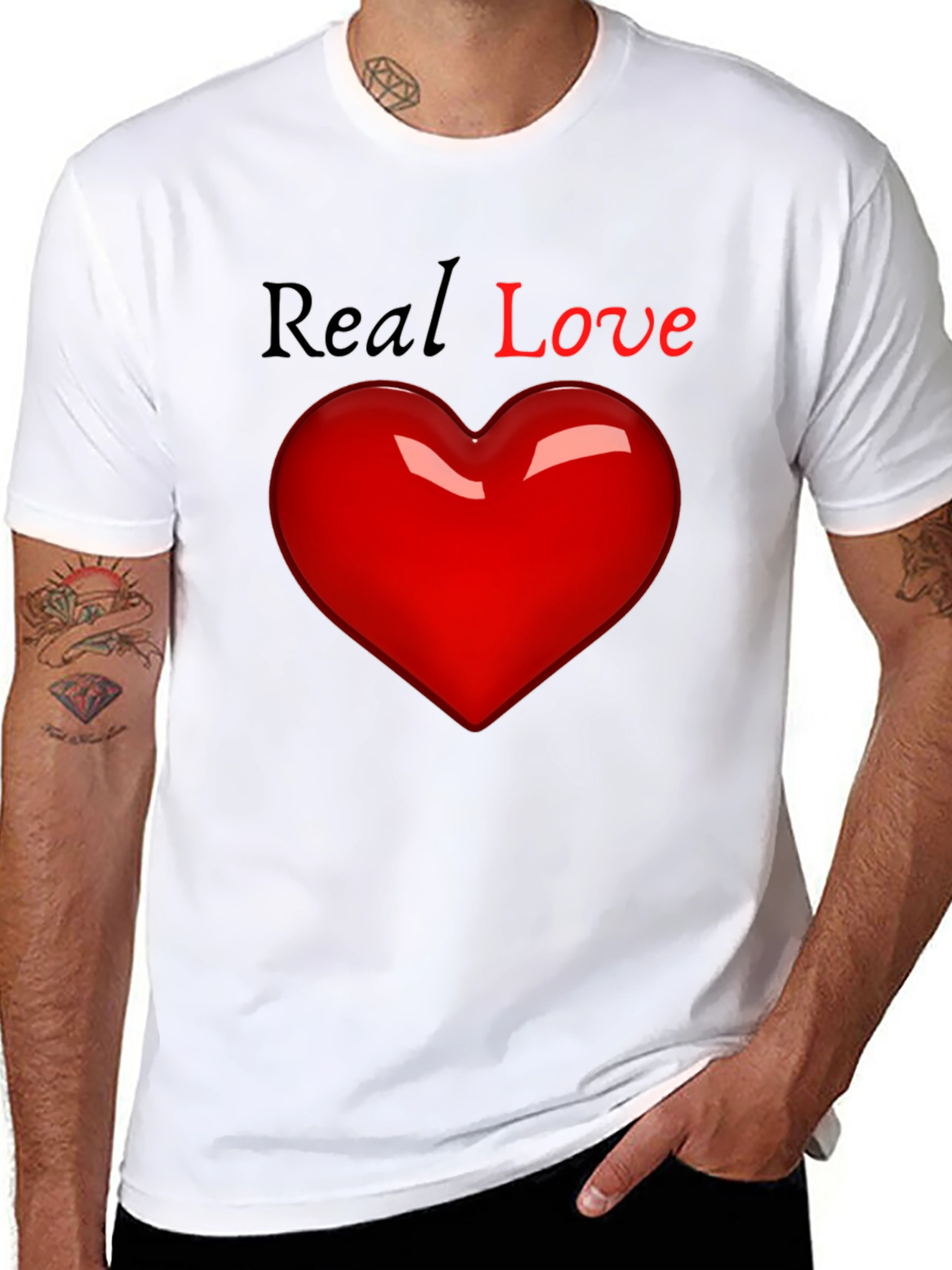 Real Love Black T-Shirt with Heart Graphic