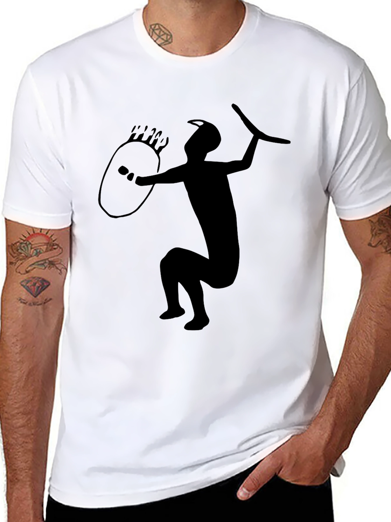 Tribal Warrior Graphic Tee - Black Cotton Blend