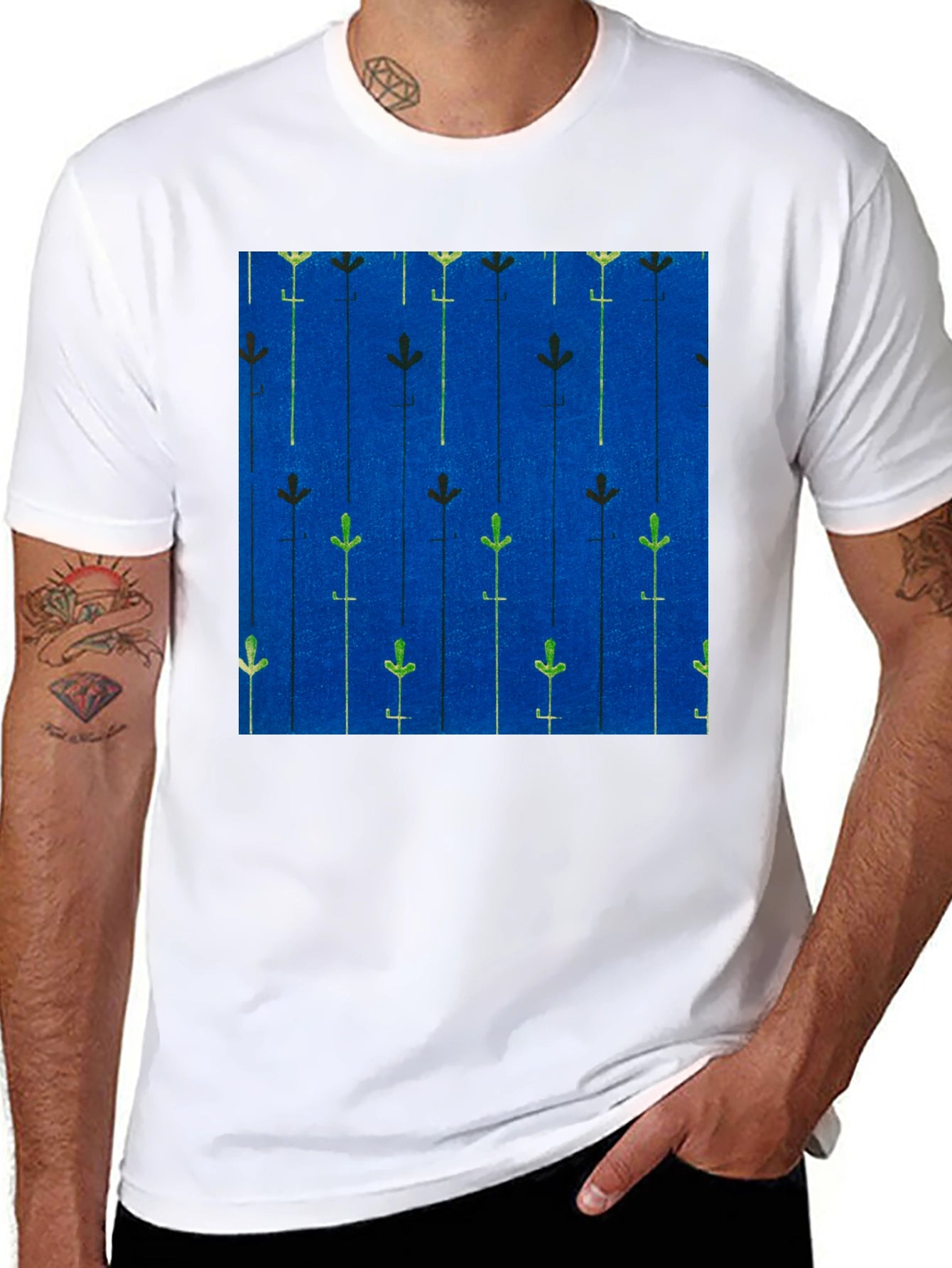 Blue Floral Patterned Mens T-shirt