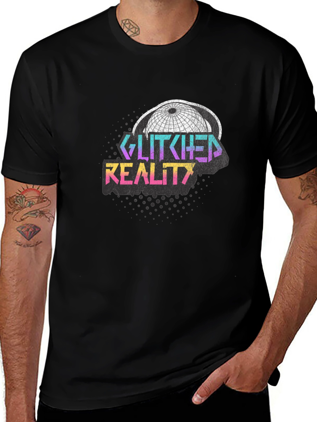 Glitched Reality Graphic Tee - Retro Style Black T-Shirt