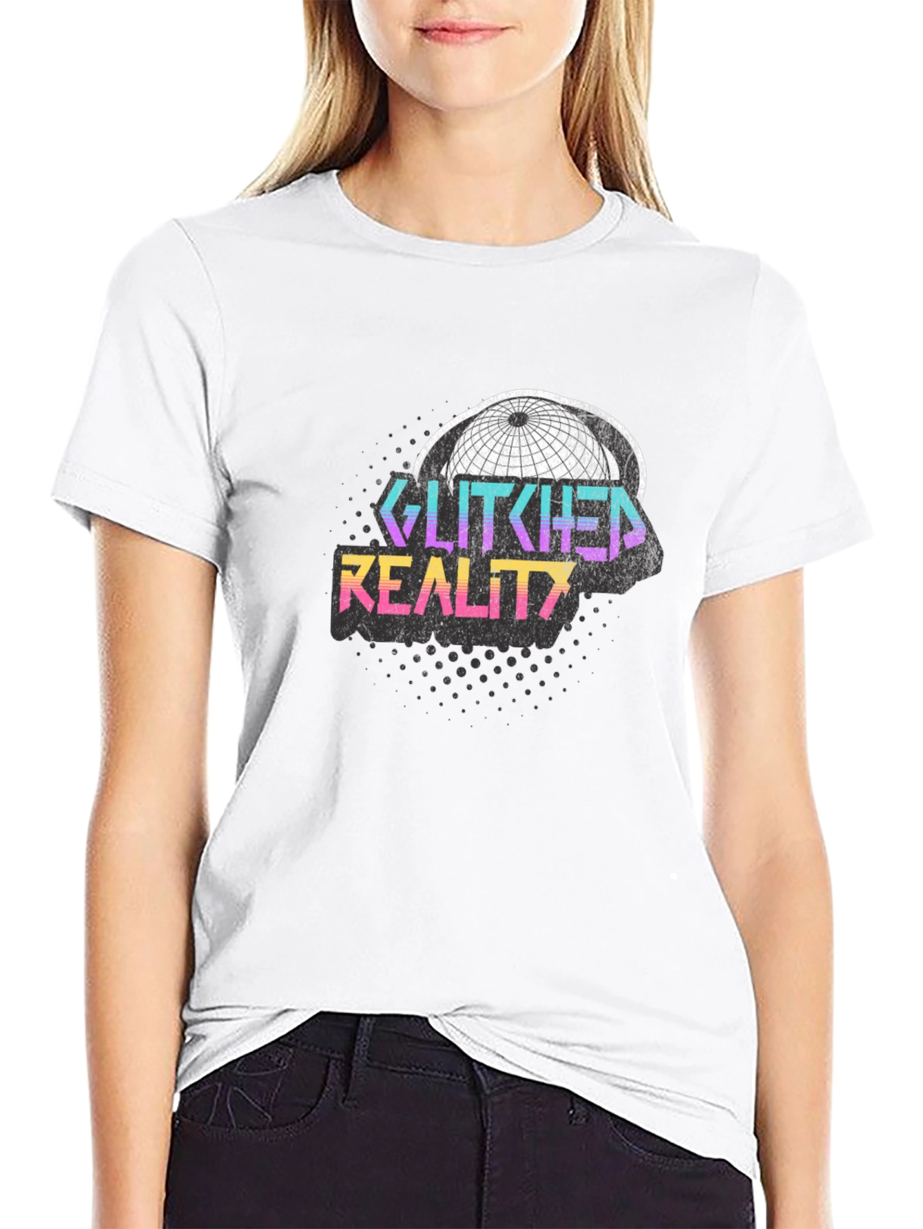 Glitched Reality Graphic Tee - Retro Style Black T-Shirt