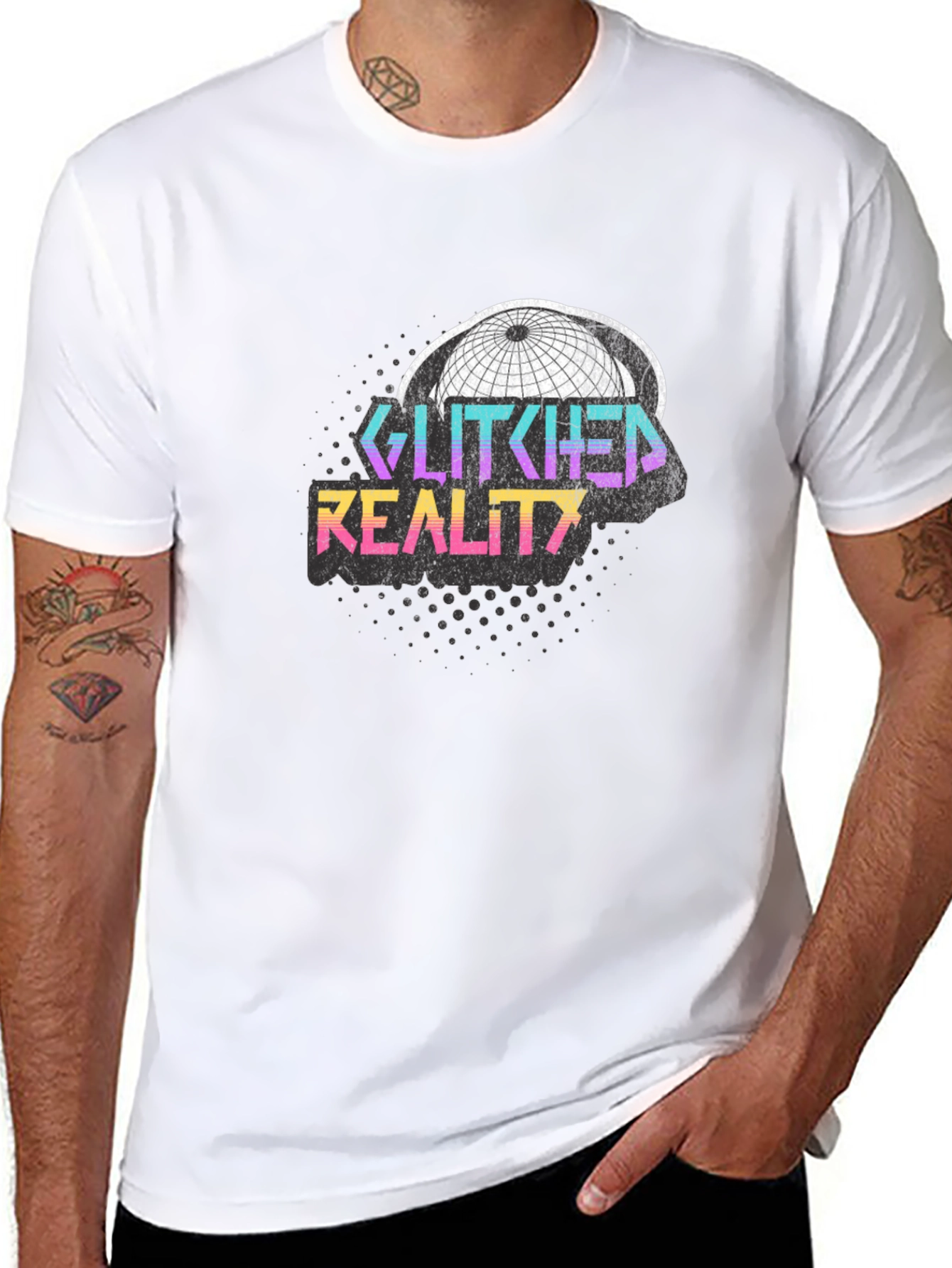 Glitched Reality Graphic Tee - Retro Style Black T-Shirt