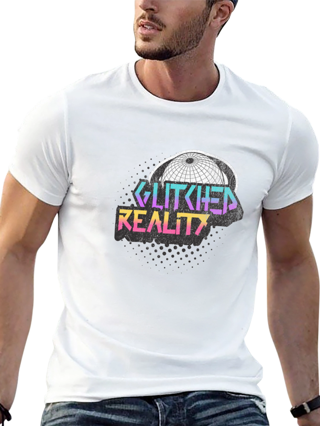 Glitched Reality Graphic Tee - Retro Style Black T-Shirt