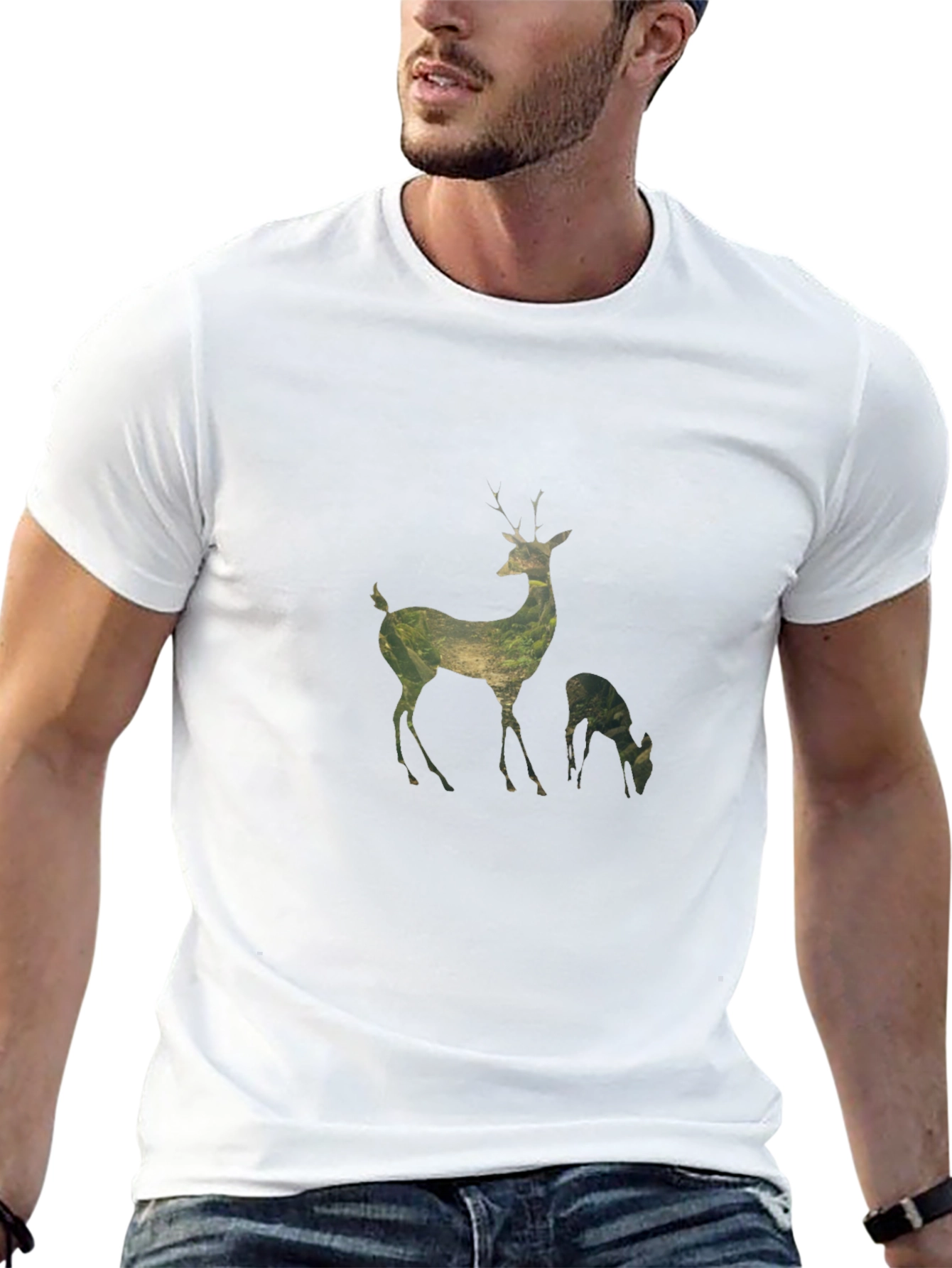 Deer Silhouette Graphic Print Black T-Shirt