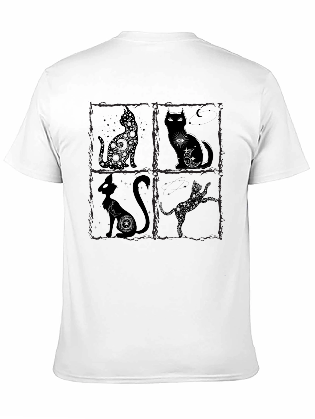 Mystical Cat T-Shirt - Black Crew Neck
