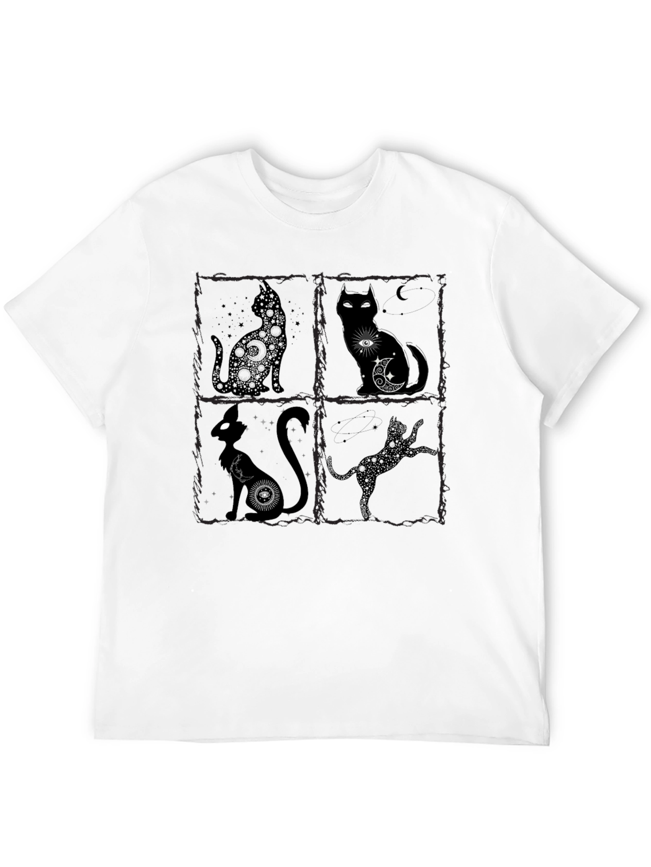 Mystical Cat T-Shirt - Black Crew Neck
