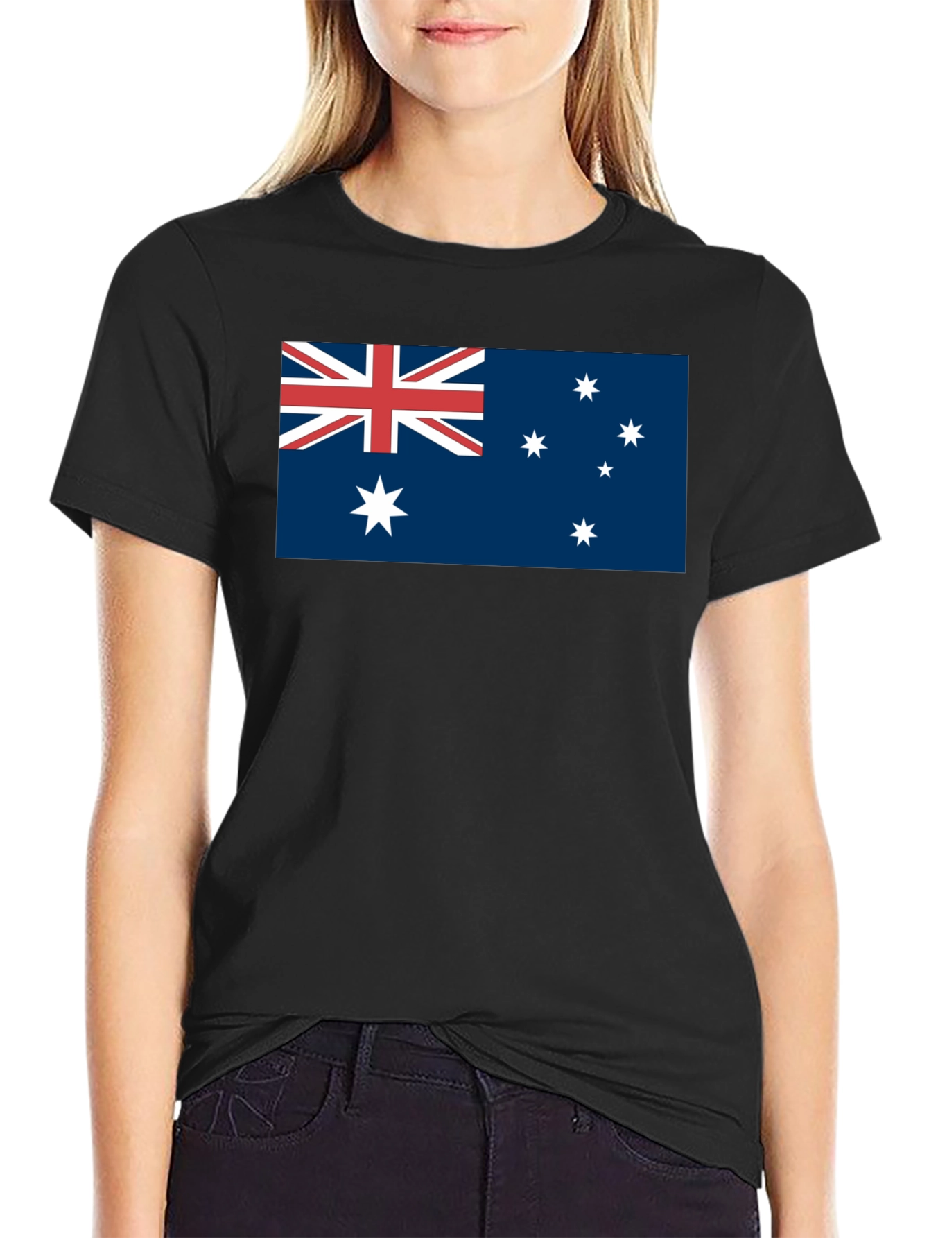 Australia Flag Graphic Tee - Black Cotton Casual T-Shirt