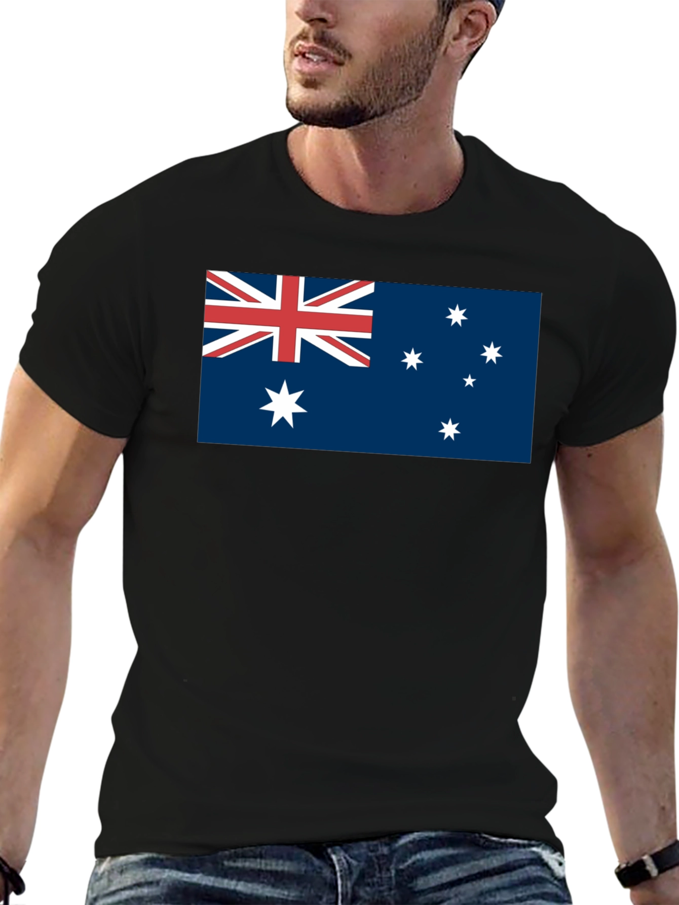 Australia Flag Graphic Tee - Black Cotton Casual T-Shirt