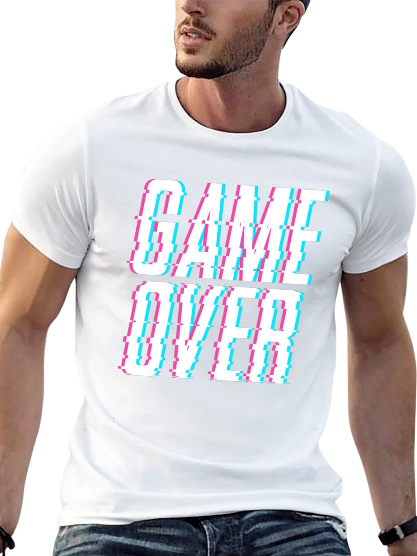 Game Over Glitch Style Black T-Shirt