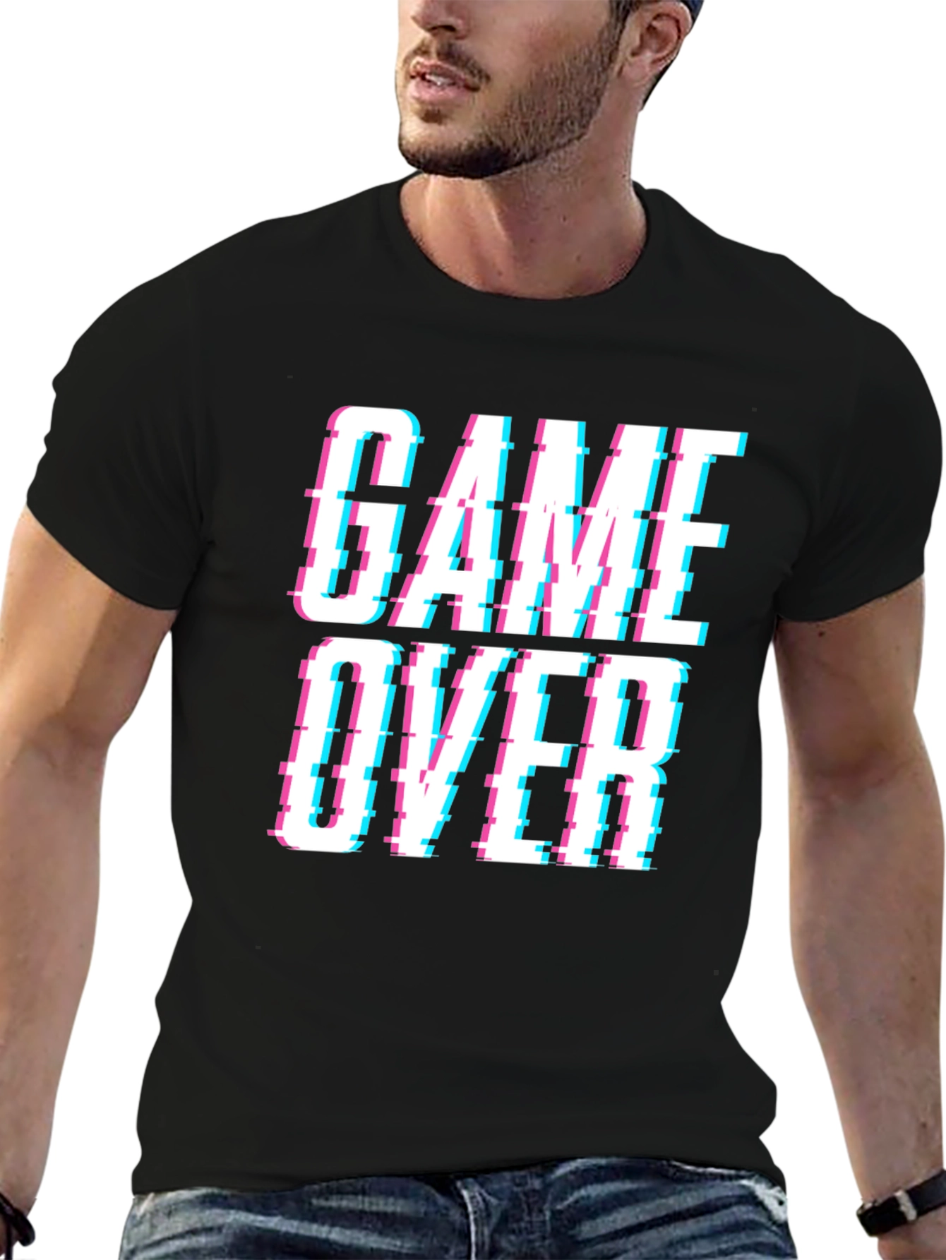 Game Over Glitch Style Black T-Shirt