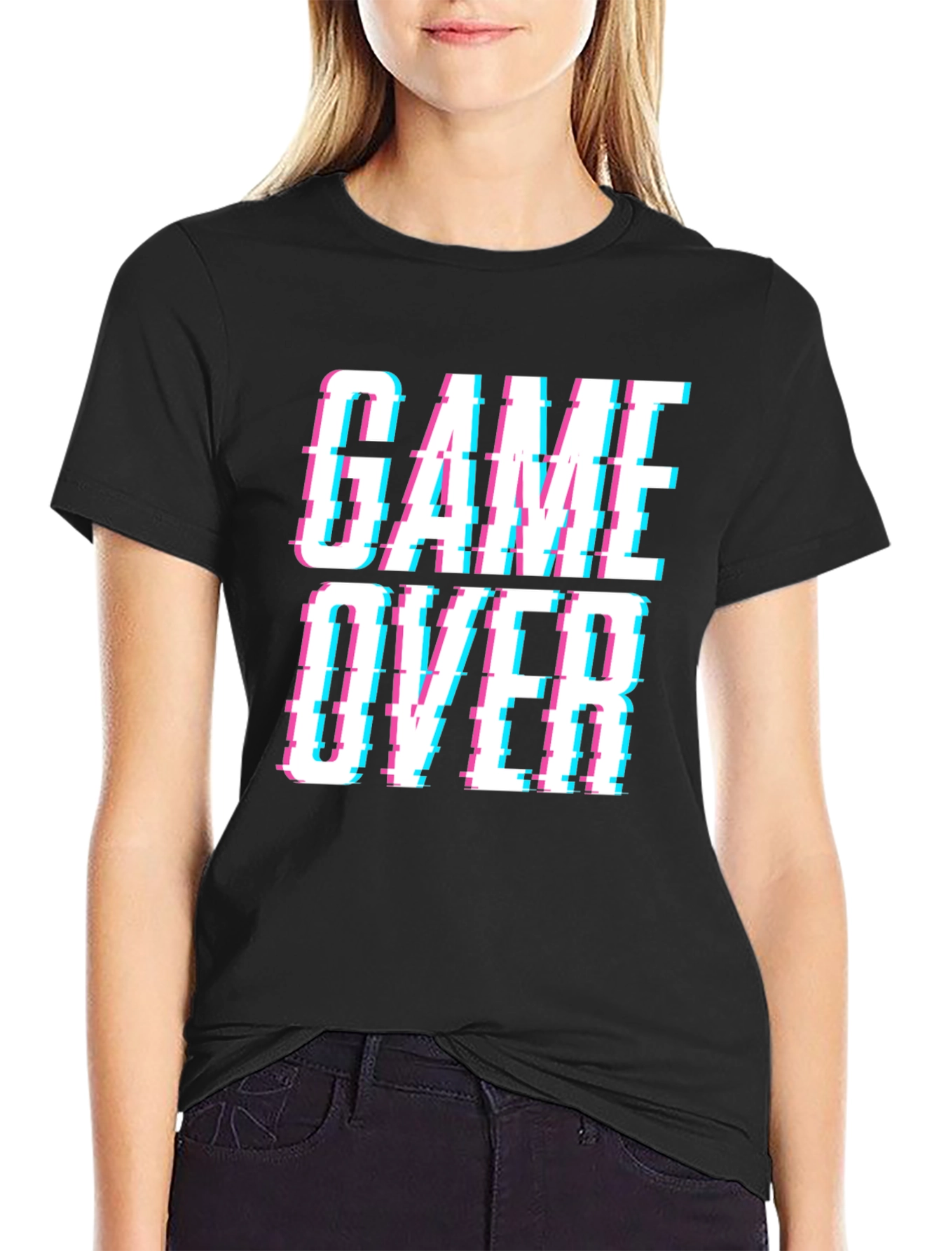 Game Over Glitch Style Black T-Shirt
