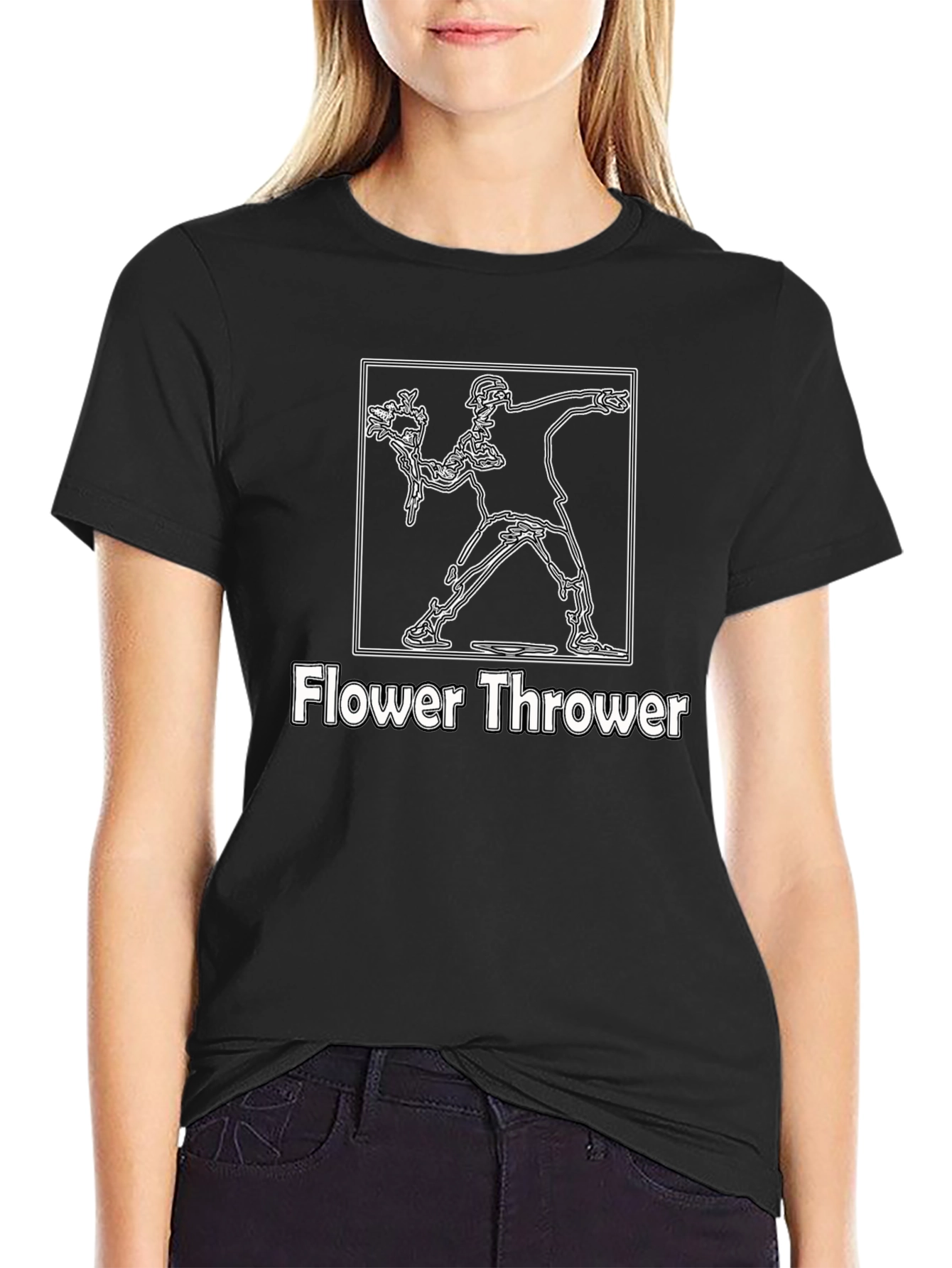 Flower Thrower Graphic Tee - Black Cotton T-Shirt