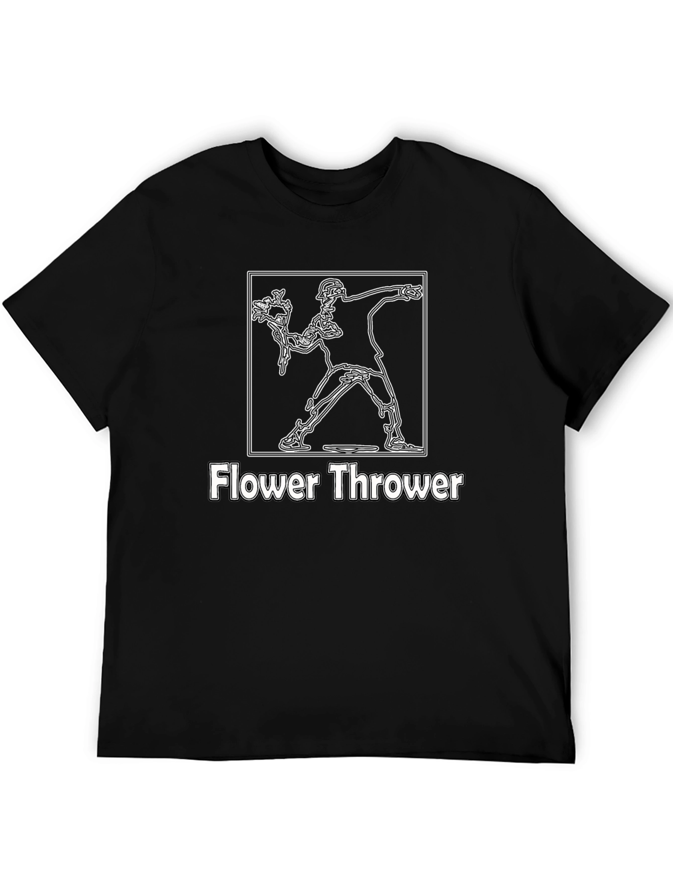 Flower Thrower Graphic Tee - Black Cotton T-Shirt