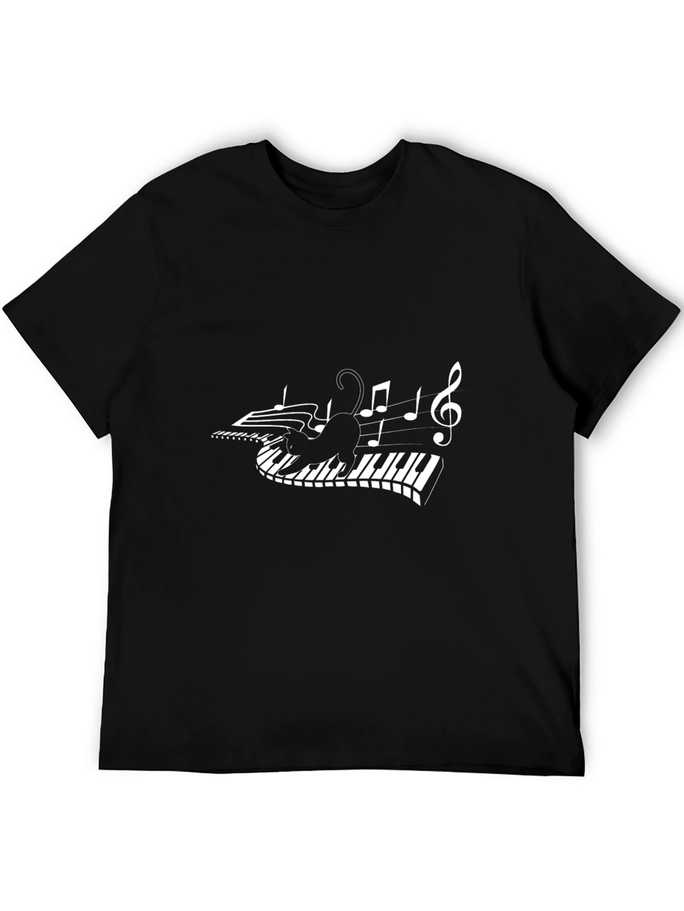 Musical Cat T-Shirt - Piano Keys & Notes Design
