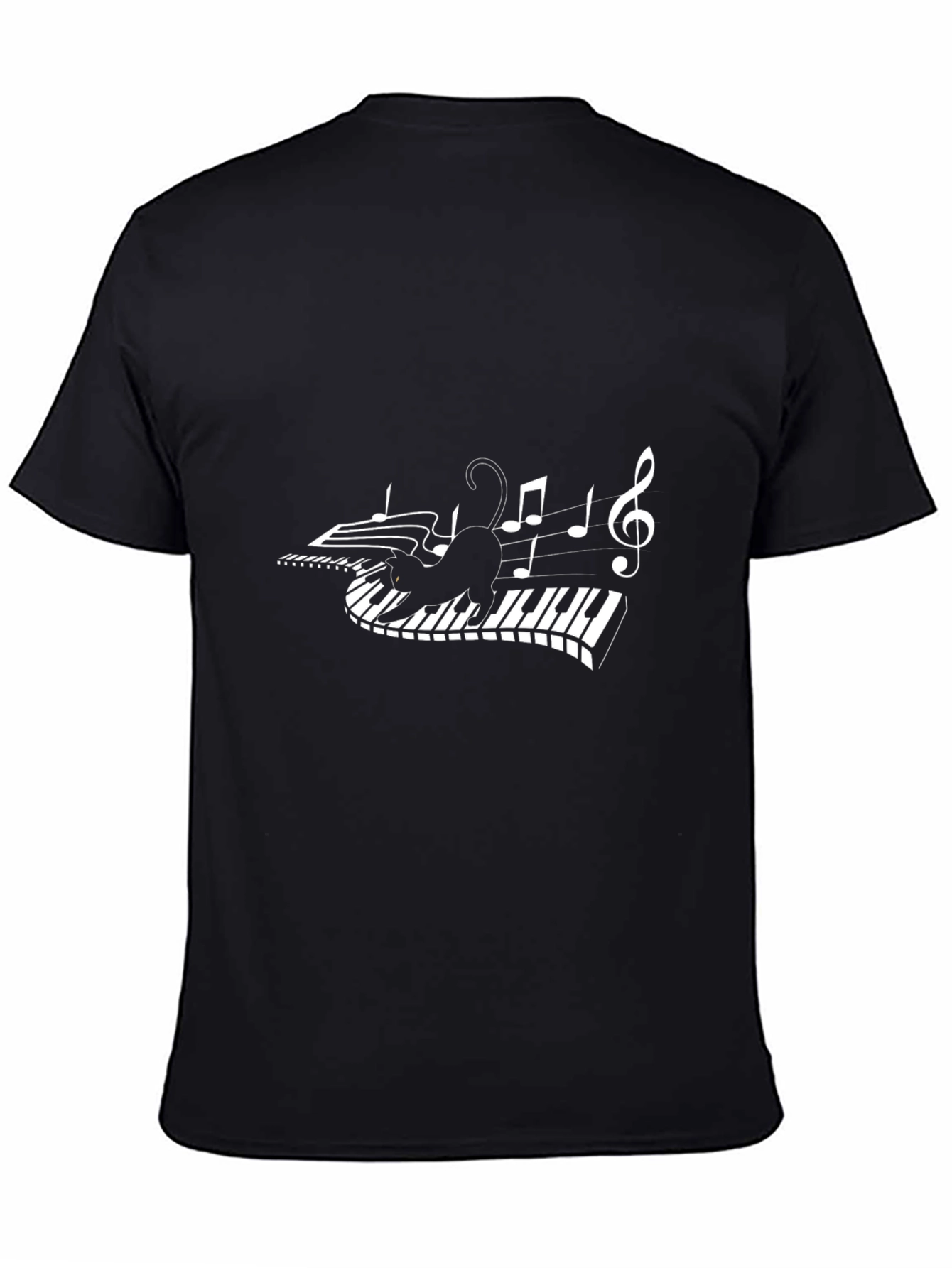 Musical Cat T-Shirt - Piano Keys & Notes Design