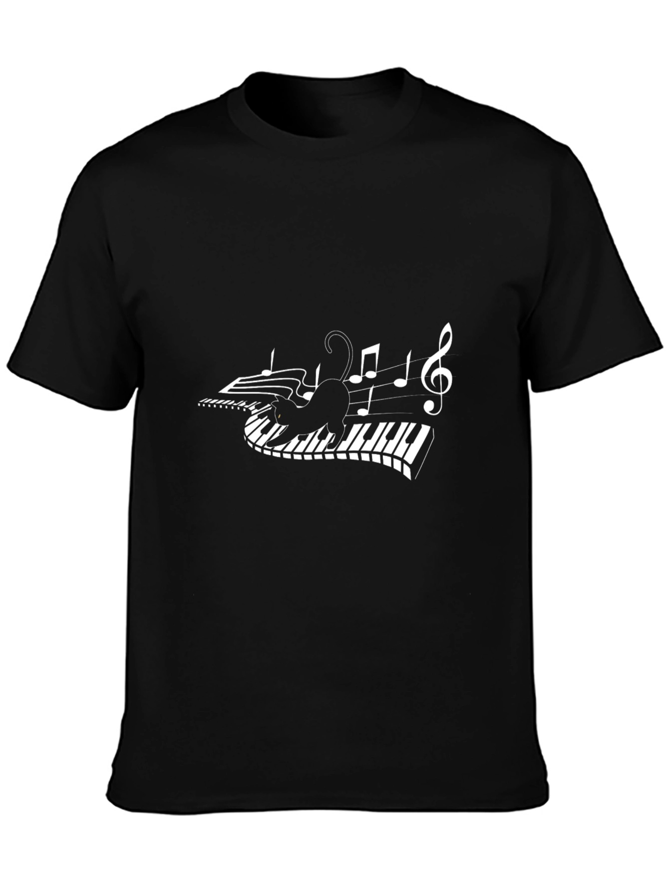 Musical Cat T-Shirt - Piano Keys & Notes Design