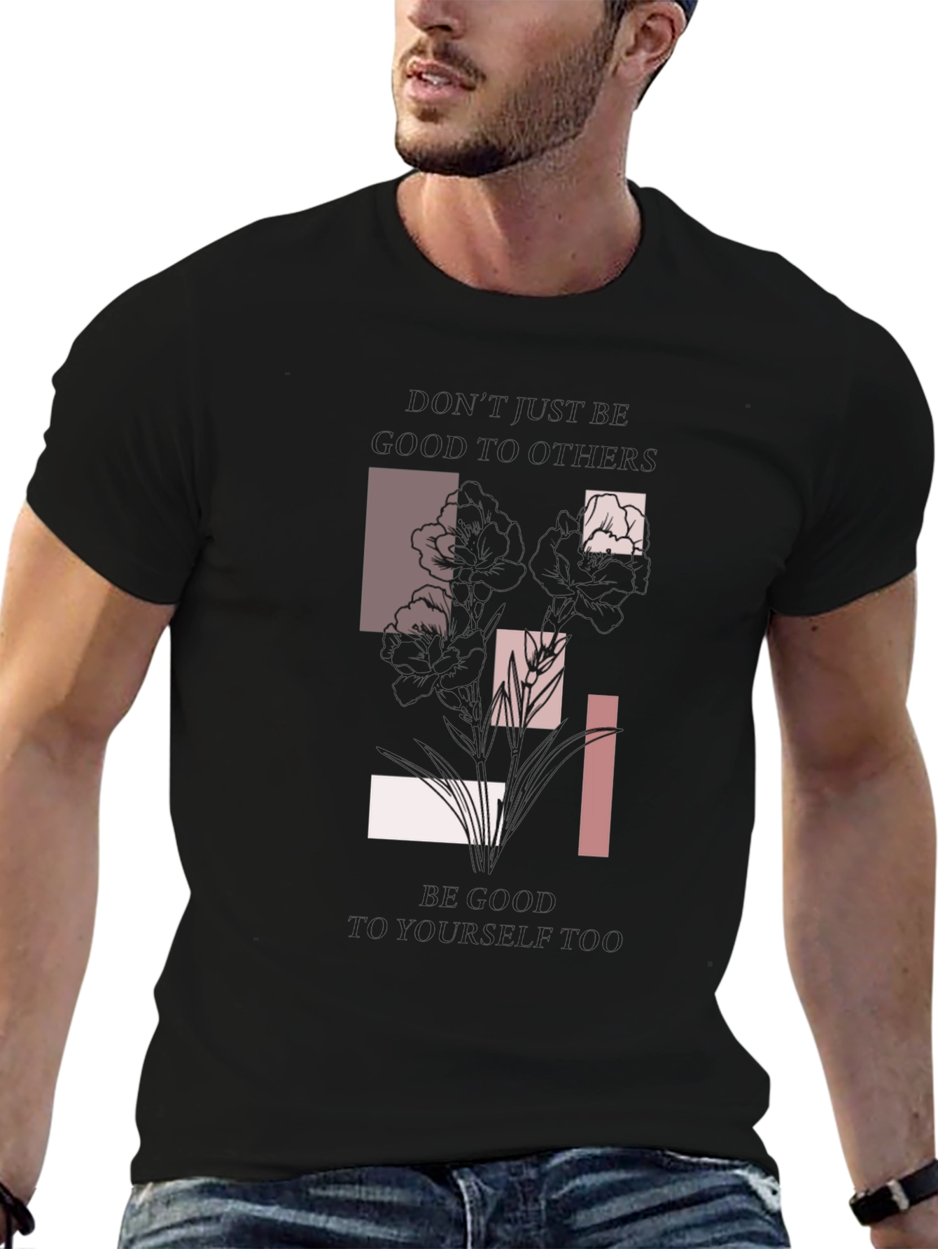 Abstract Floral Graphic Print Black T-Shirt