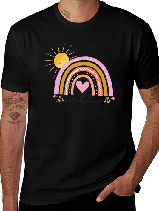Cute Rainbow Heart Graphic Black T-Shirt