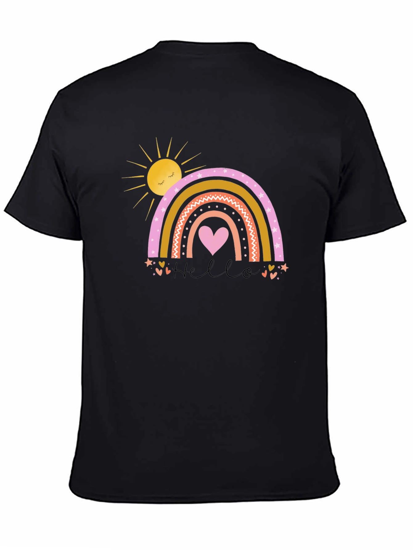 Cute Rainbow Heart Graphic Black T-Shirt