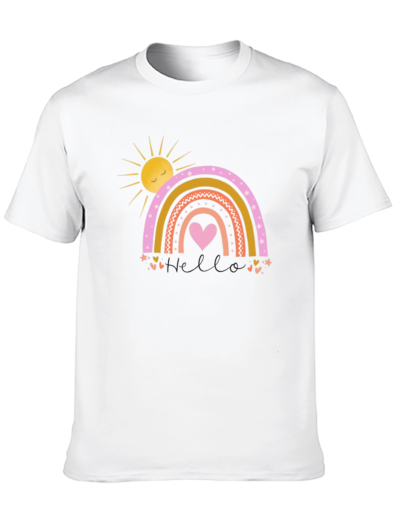 Cute Rainbow Heart Graphic Black T-Shirt