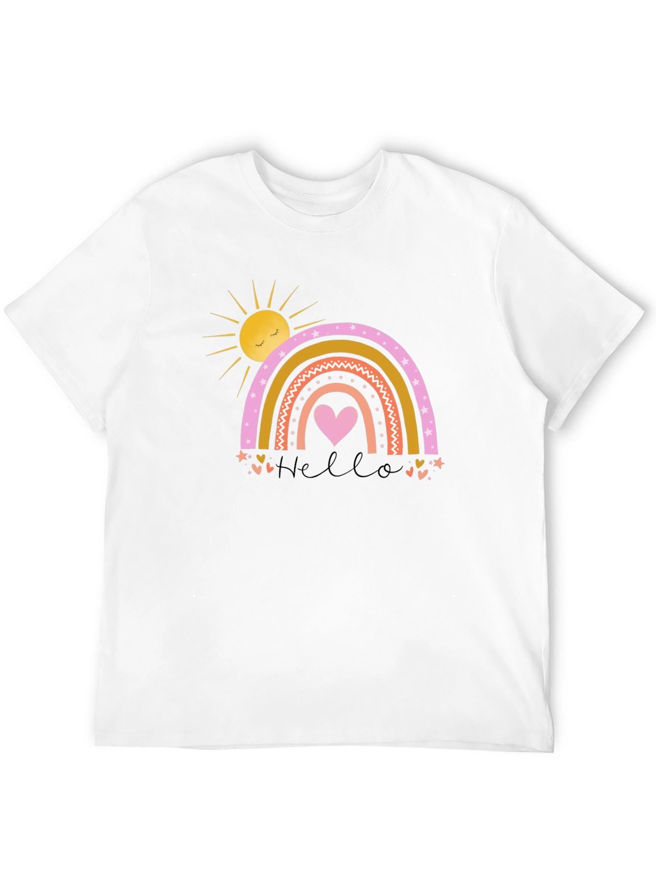 Cute Rainbow Heart Graphic Black T-Shirt