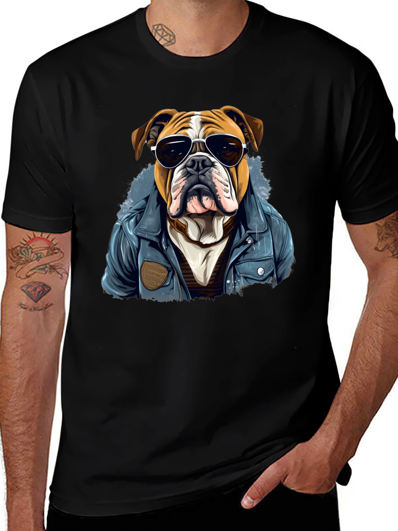 Bulldog with Shades Mens Graphic Tee
