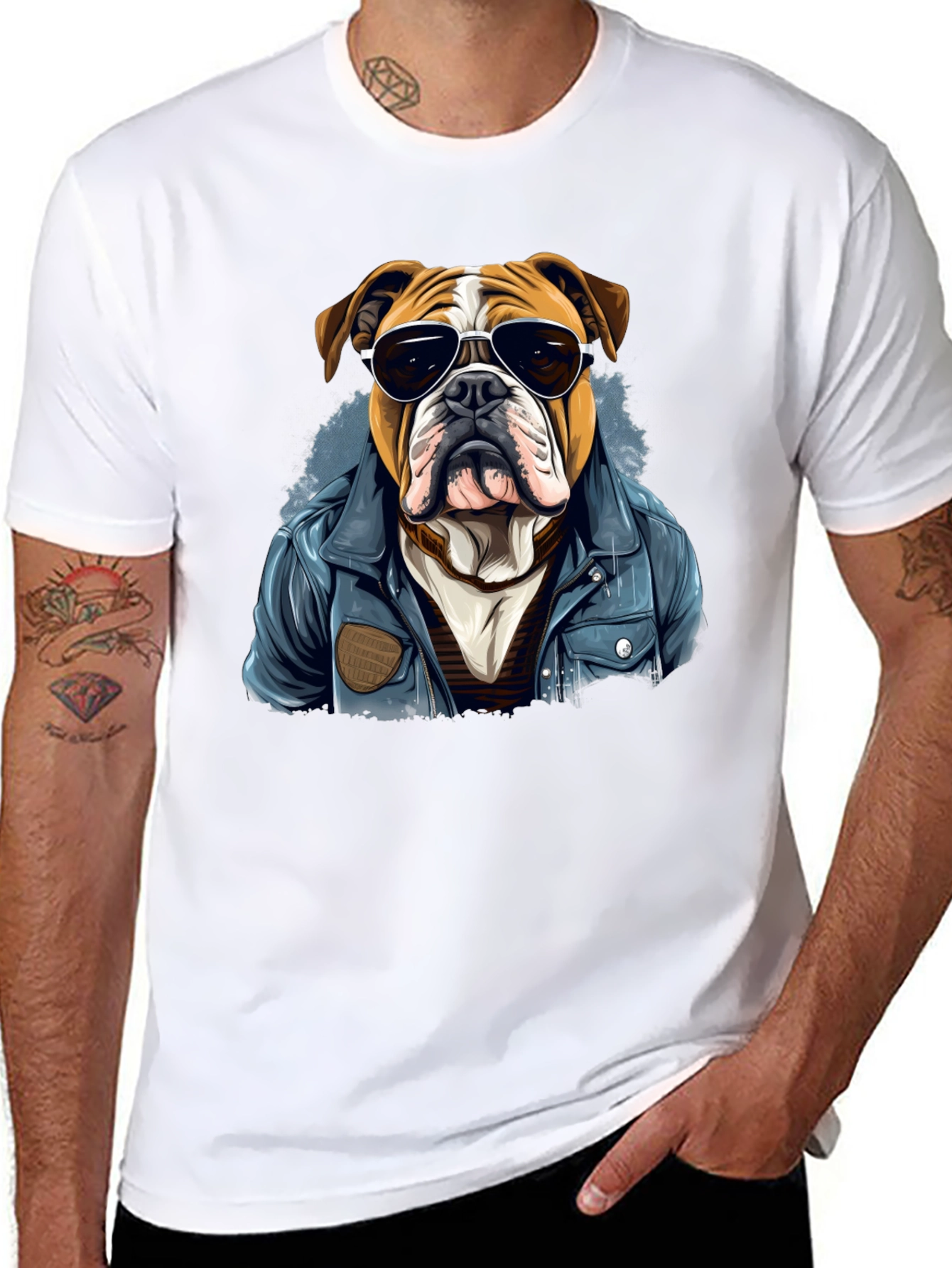 Bulldog with Shades Mens Graphic Tee