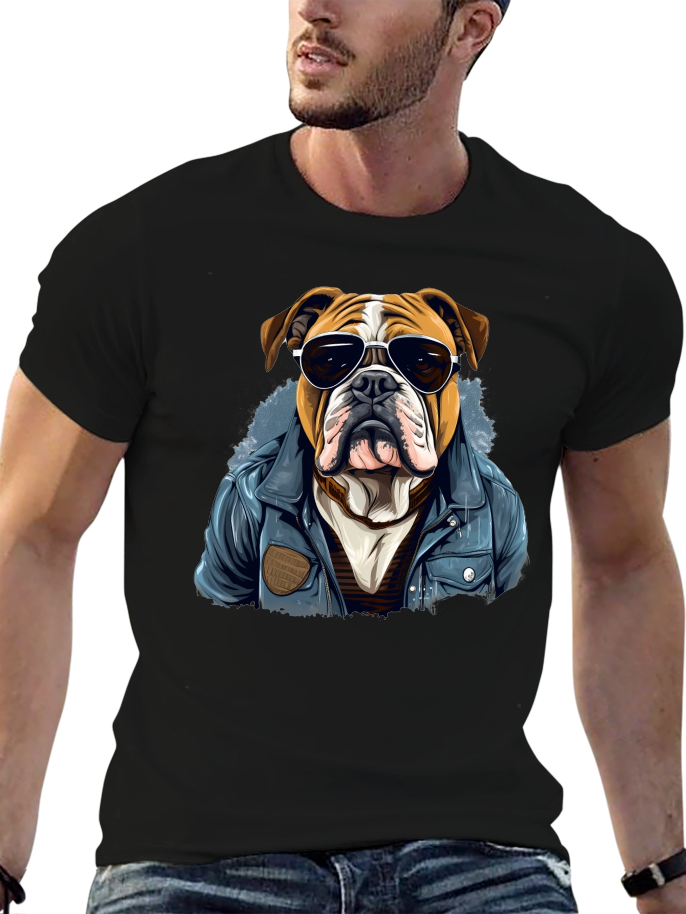 Bulldog with Shades Mens Graphic Tee
